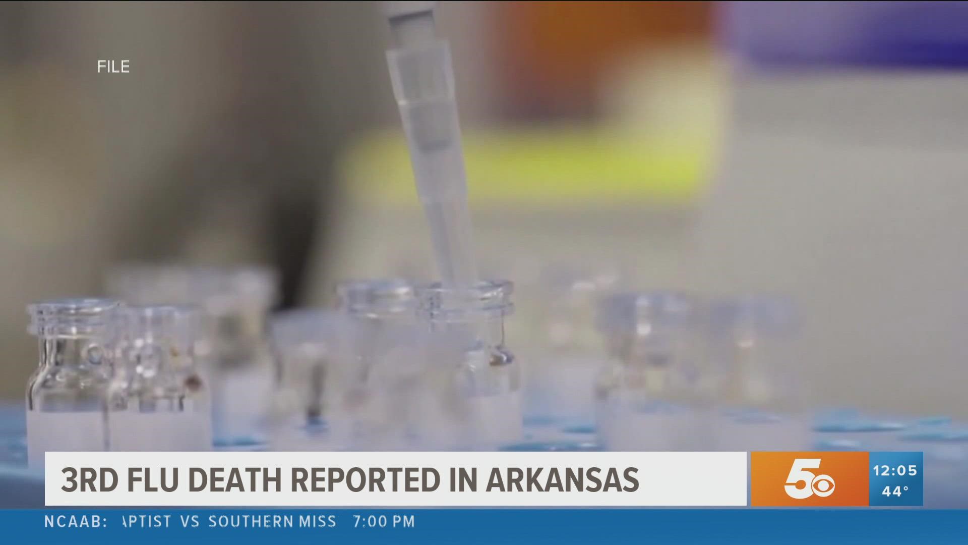A third person has died from a flu-related illness in Arkansas as the state reports 2,788 new cases.