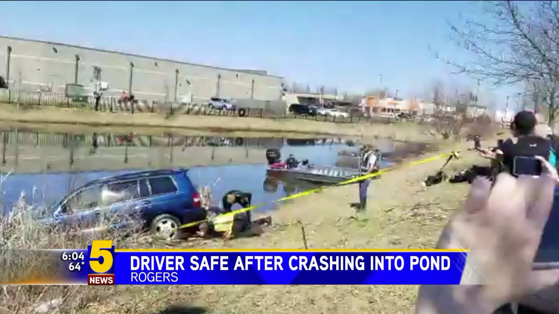Driver Safe After Crashing Into Pond