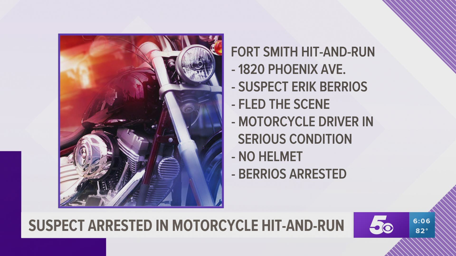 The Fort Smith Police responded to a motorcycle hit-and-run accident today on Phoenix Ave.