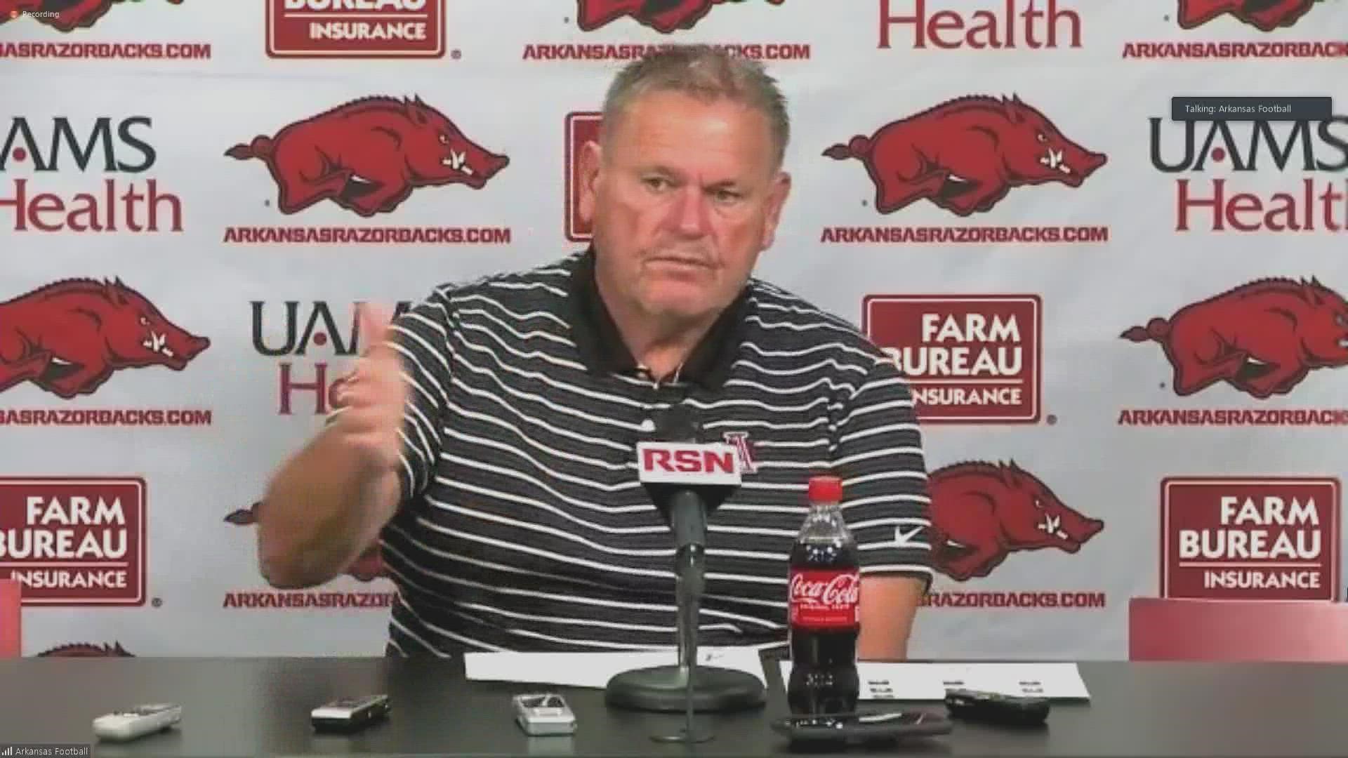 Razorback head coach Sam Pittman talks to media about preparing for Saturday's matchup against Alabama after a tough loss to A&M.