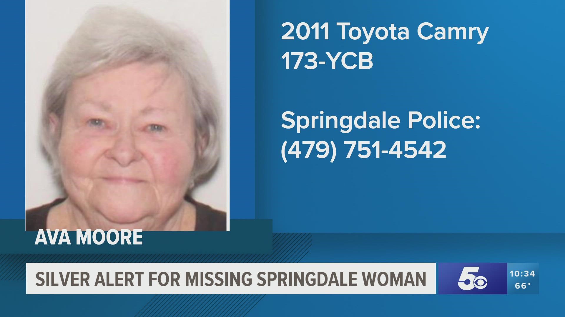 Springdale Police are looking for Ava Moore, 82, who has been missing since Thursday morning, Oct. 21.