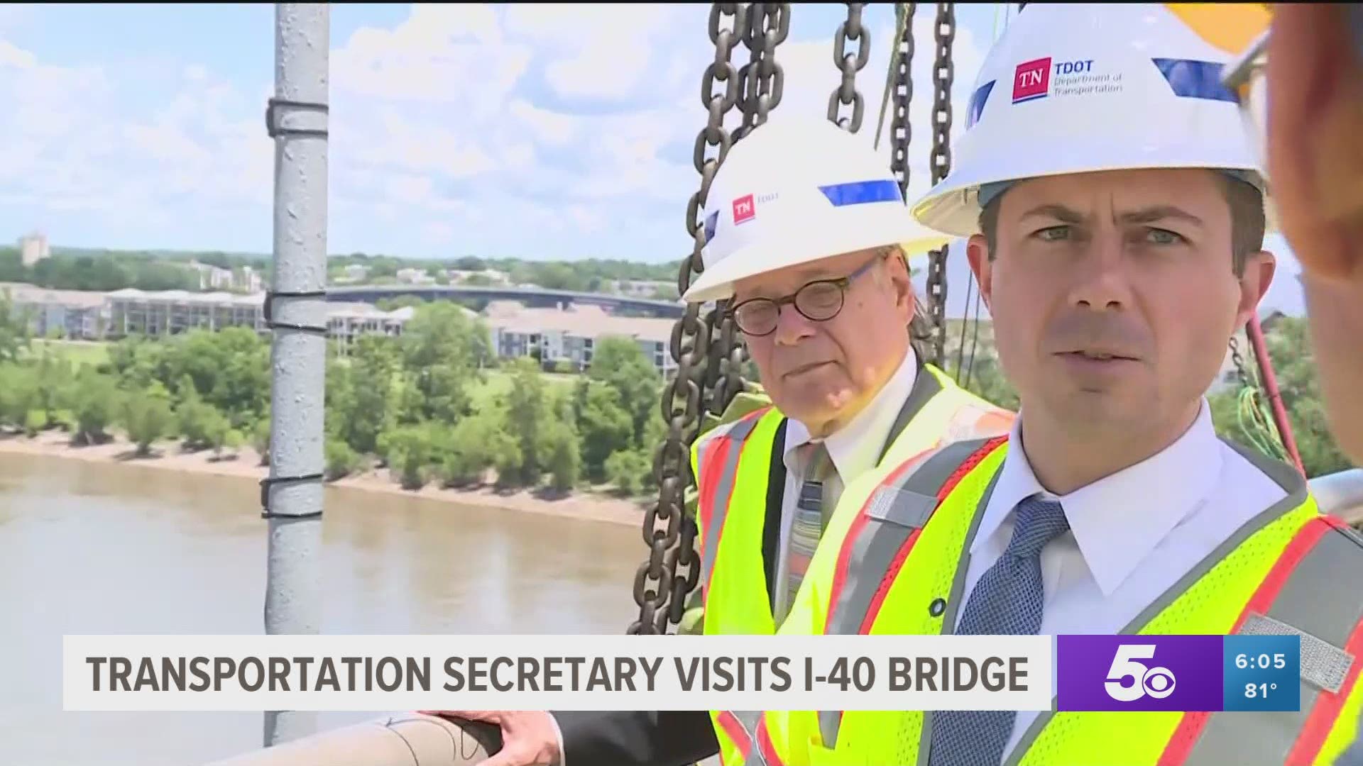 U.S. Transportation Secretary Pete Buttigieg traveled to Memphis Thursday to tour the damaged I-40 Hernando de Soto Bridge.