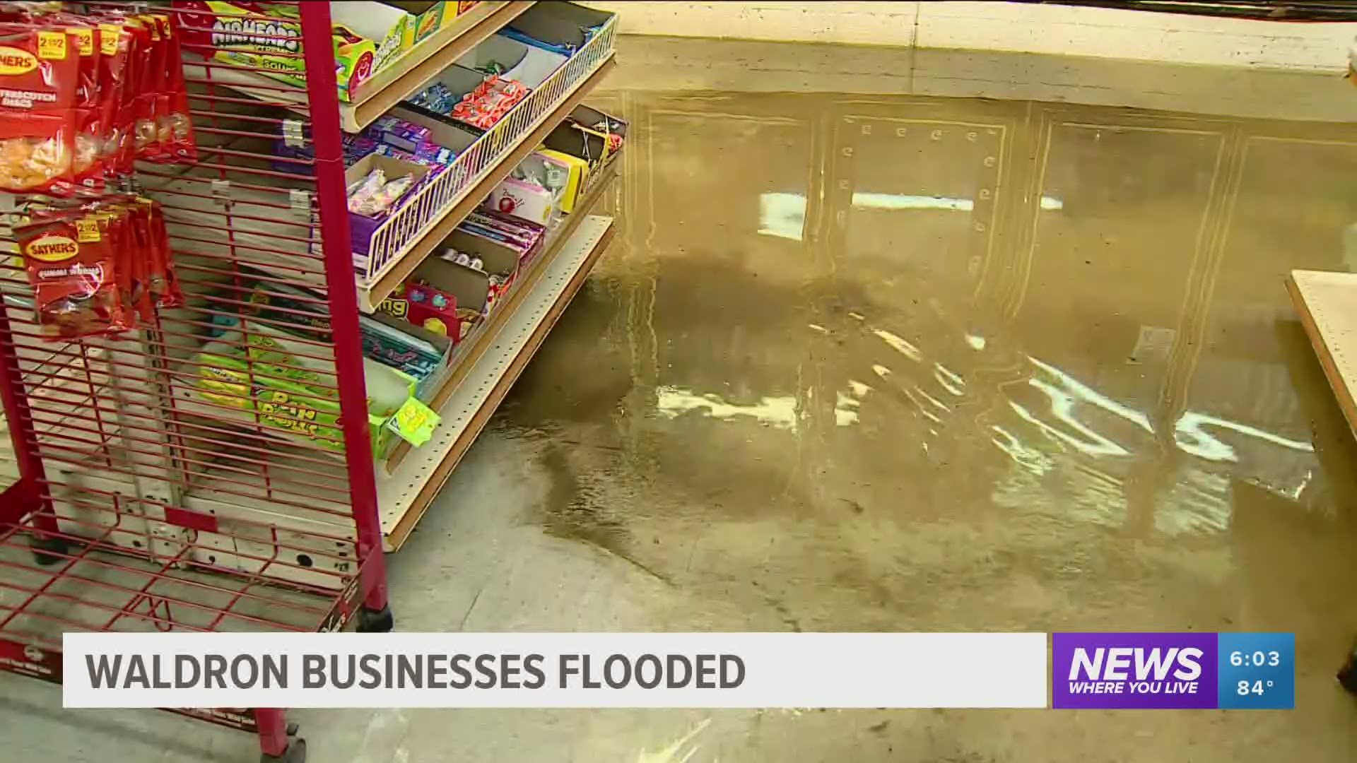 More than seven inches of rain fell in less than two hours Monday morning, flooding downtown Waldron.