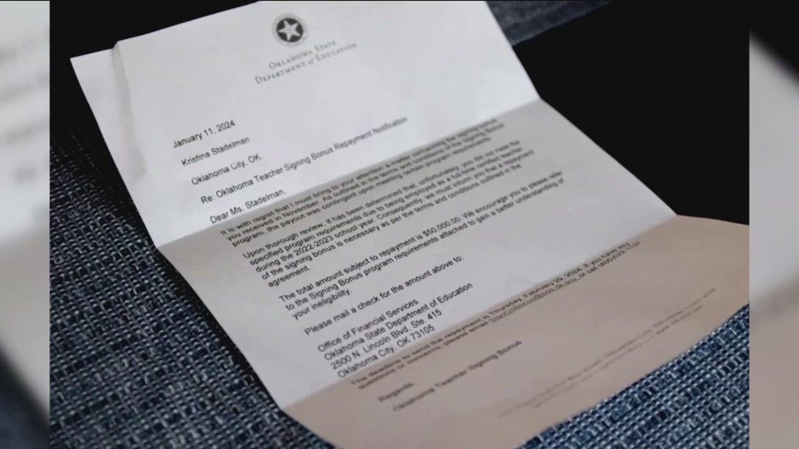 Update On Bonus Checks Erroneously Given To Oklahoma Teachers