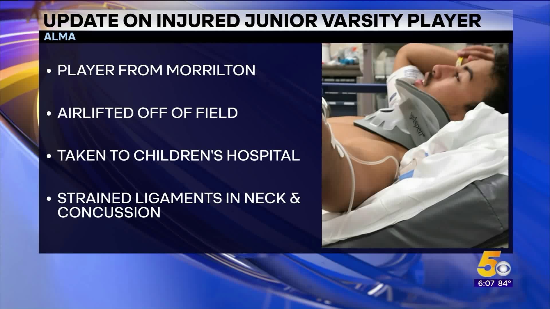 Update on Injured Junior Varsity Football Player