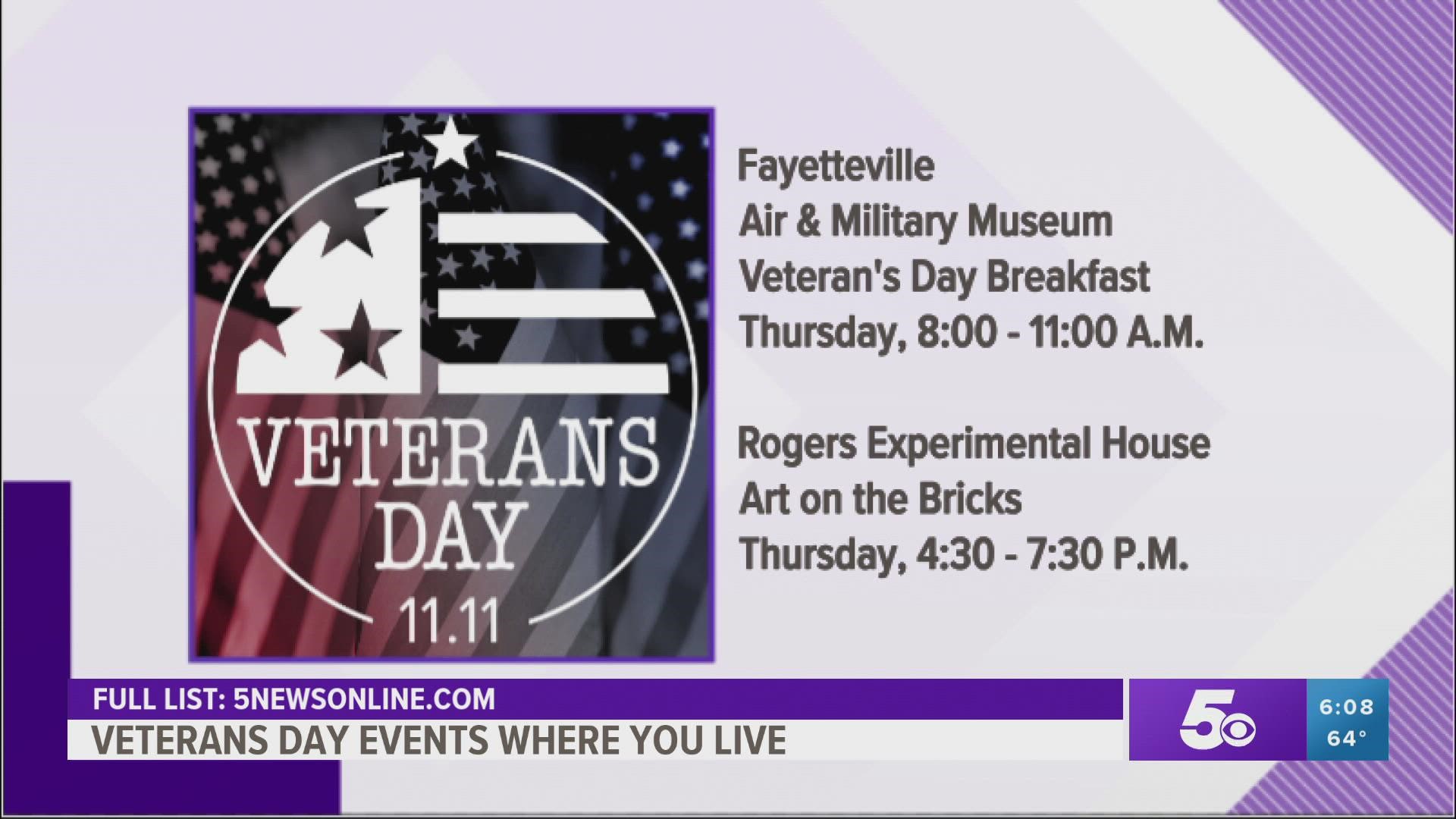 There are several events happening in Northwest Arkansas and the River Valley to help honor those who have served in the U.S. military.