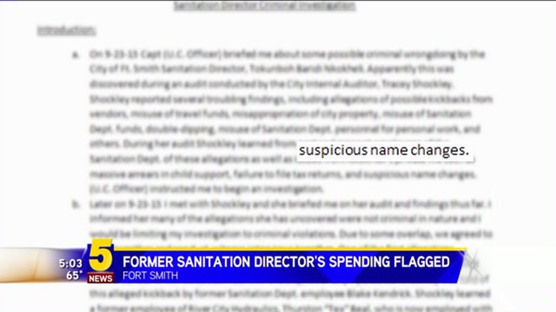 Former Sanitation Director`s Spending Flagged