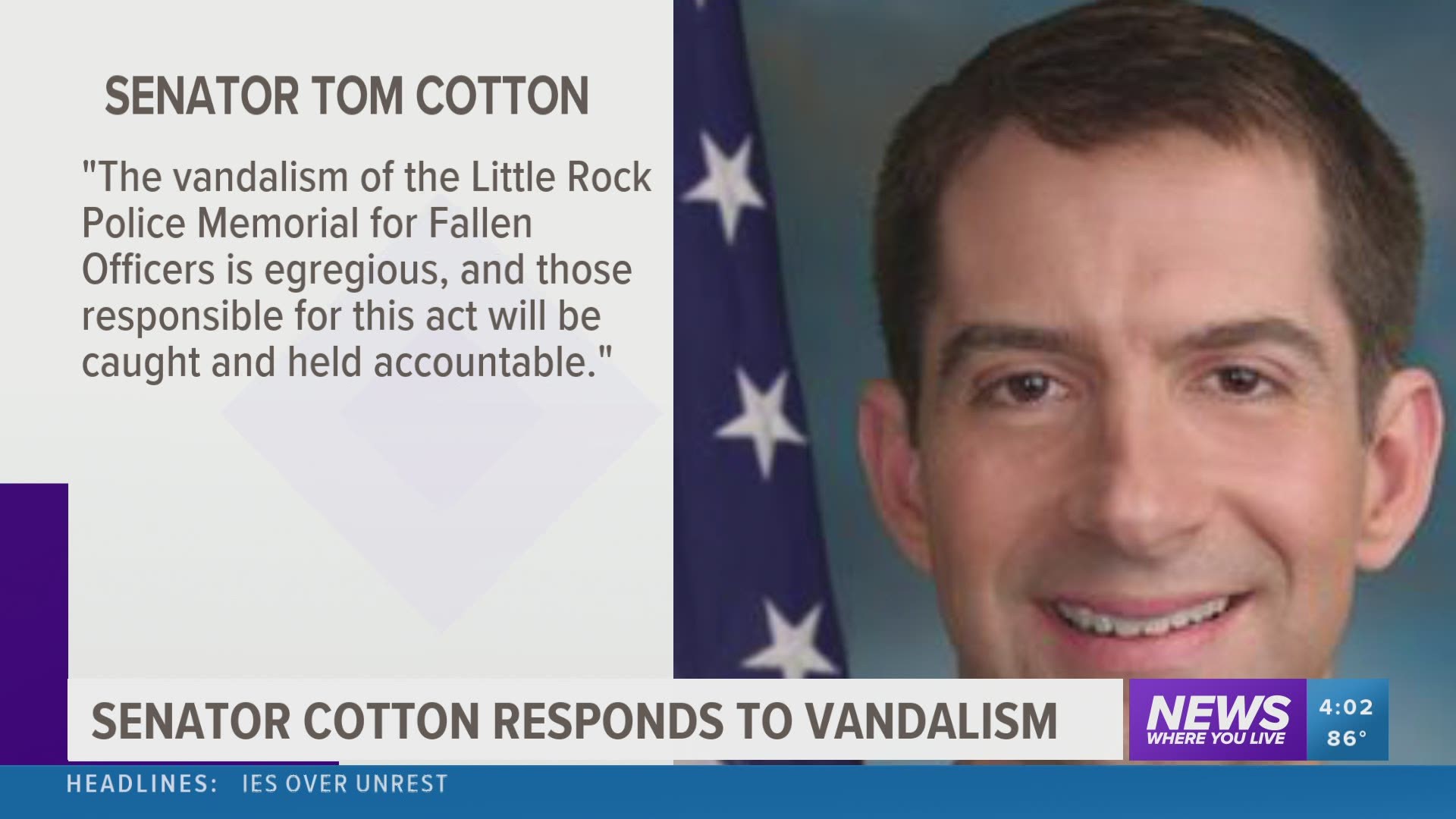 Senator cotton responds to vandalism