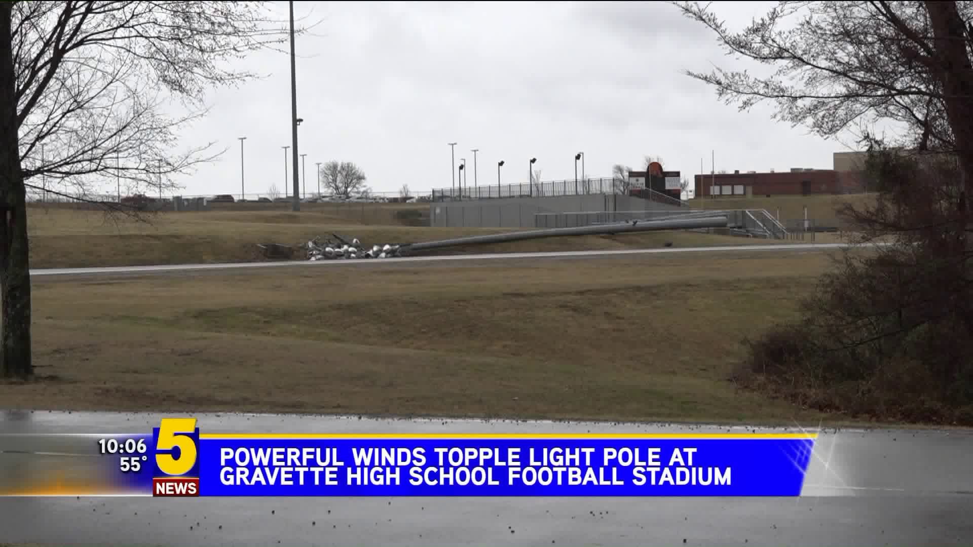 Powerful Winds Topple Light Pole At Gravette High School