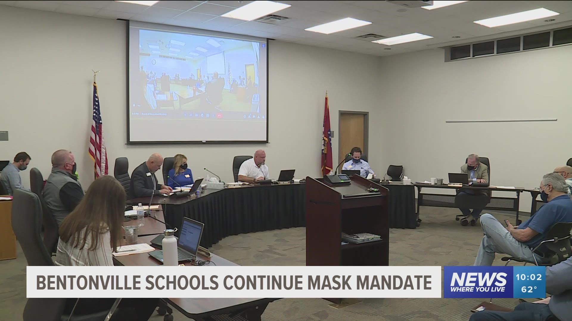 The Bentonville School Board voted in its monthly meeting to keep implementing the district's mask policy.