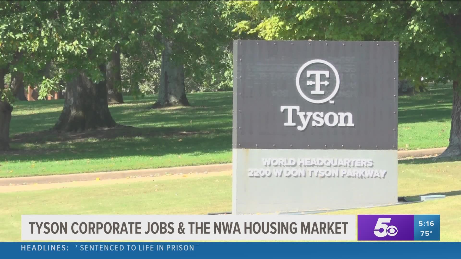 Tyson Foods announced it is planning on moving up to 1000 corporate workers from offices in Chicago and South Dakota to its headquarters in Springdale.