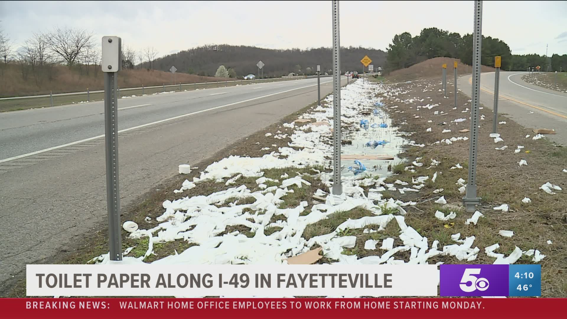Toilet paper along I-49 in Fayetteville
