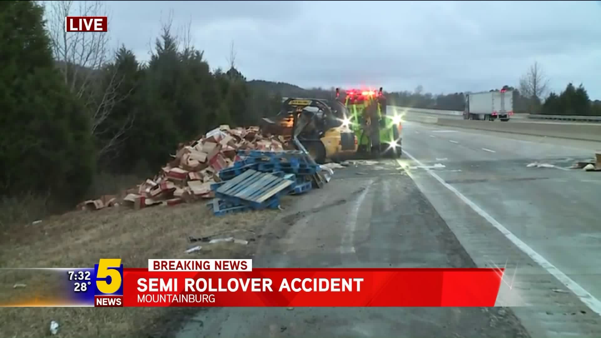 Semi Rollover Accident in Mountainburg