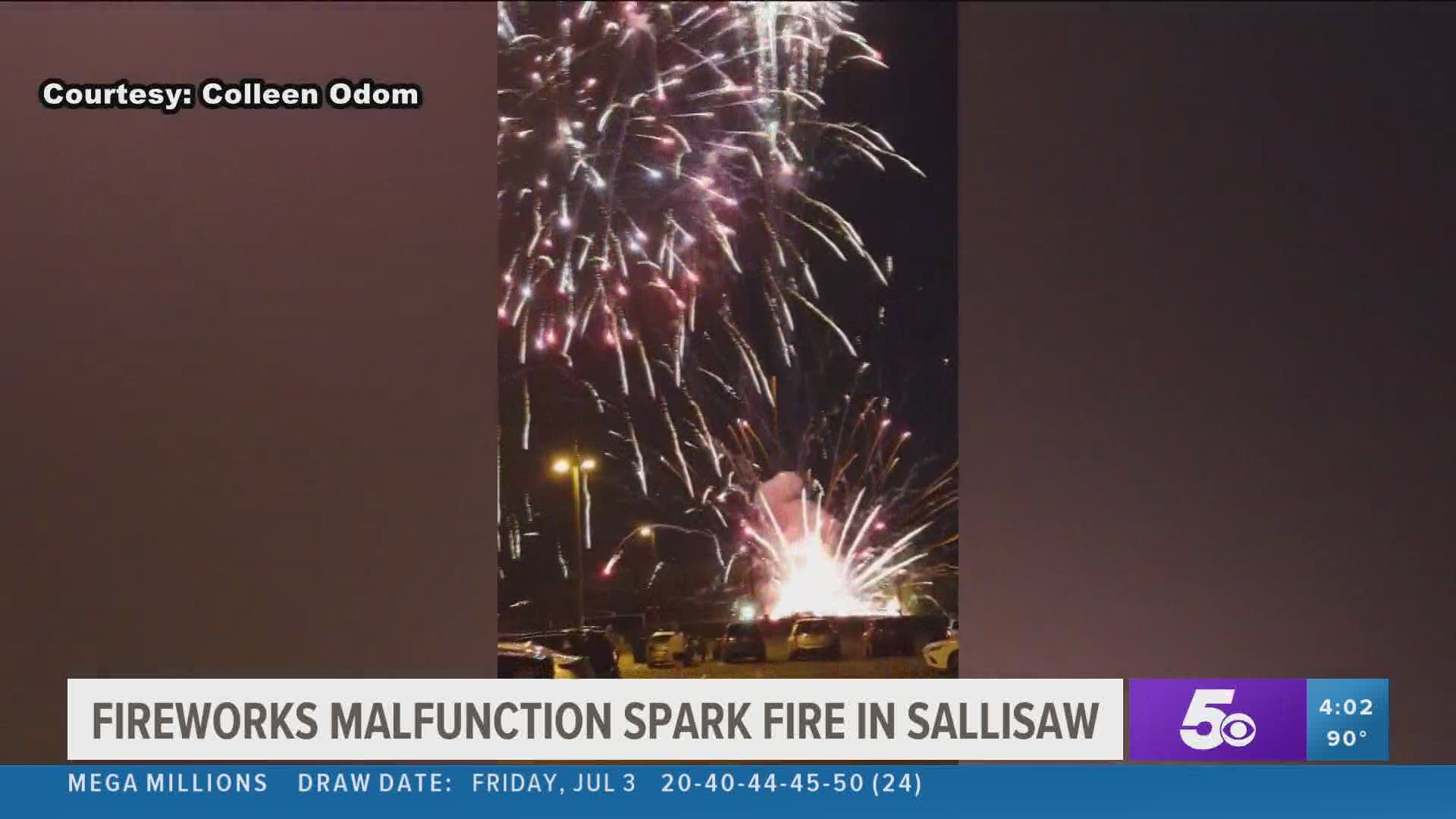 The City of Sallisaw's Fourth of July fireworks display was cut short over the weekend after a malfunction caused sparks to fly near attendees.