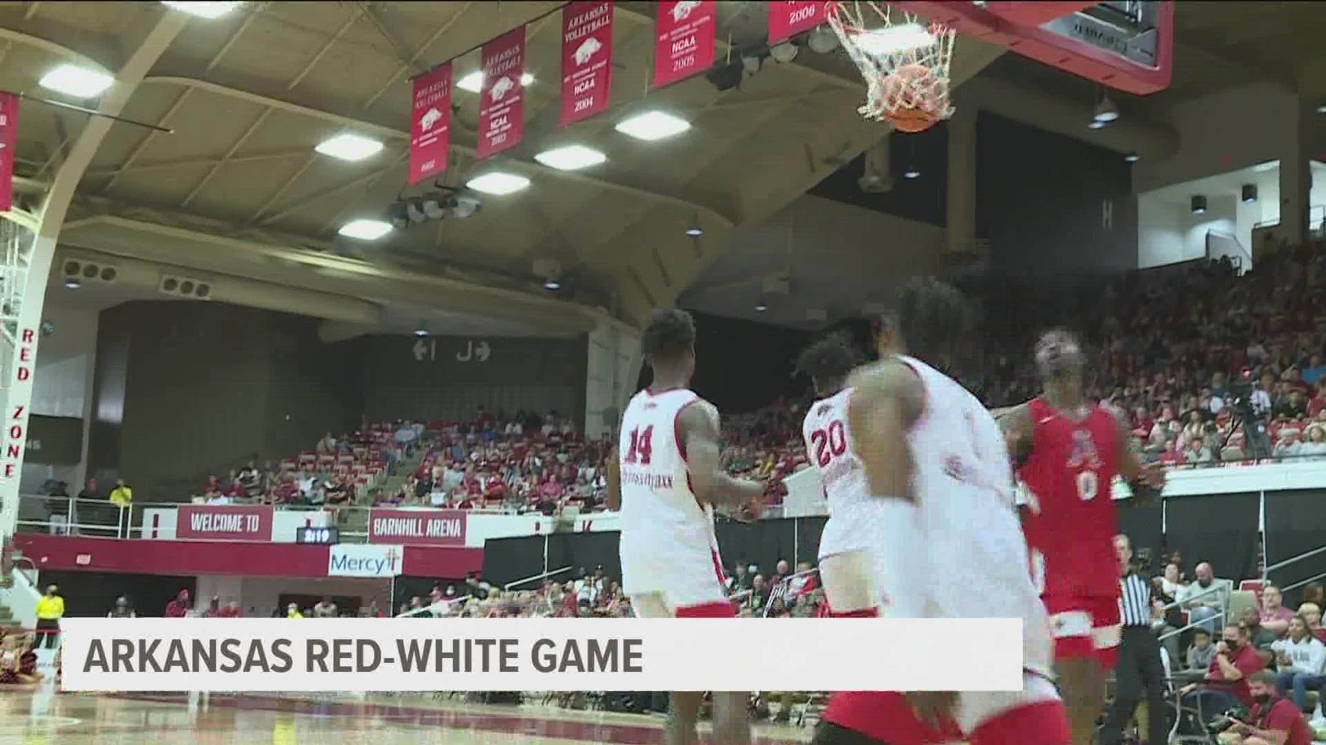 The Razorbacks' annual scrimmage went down at Barnhill Arena, with the start of the regular season less than a month away.