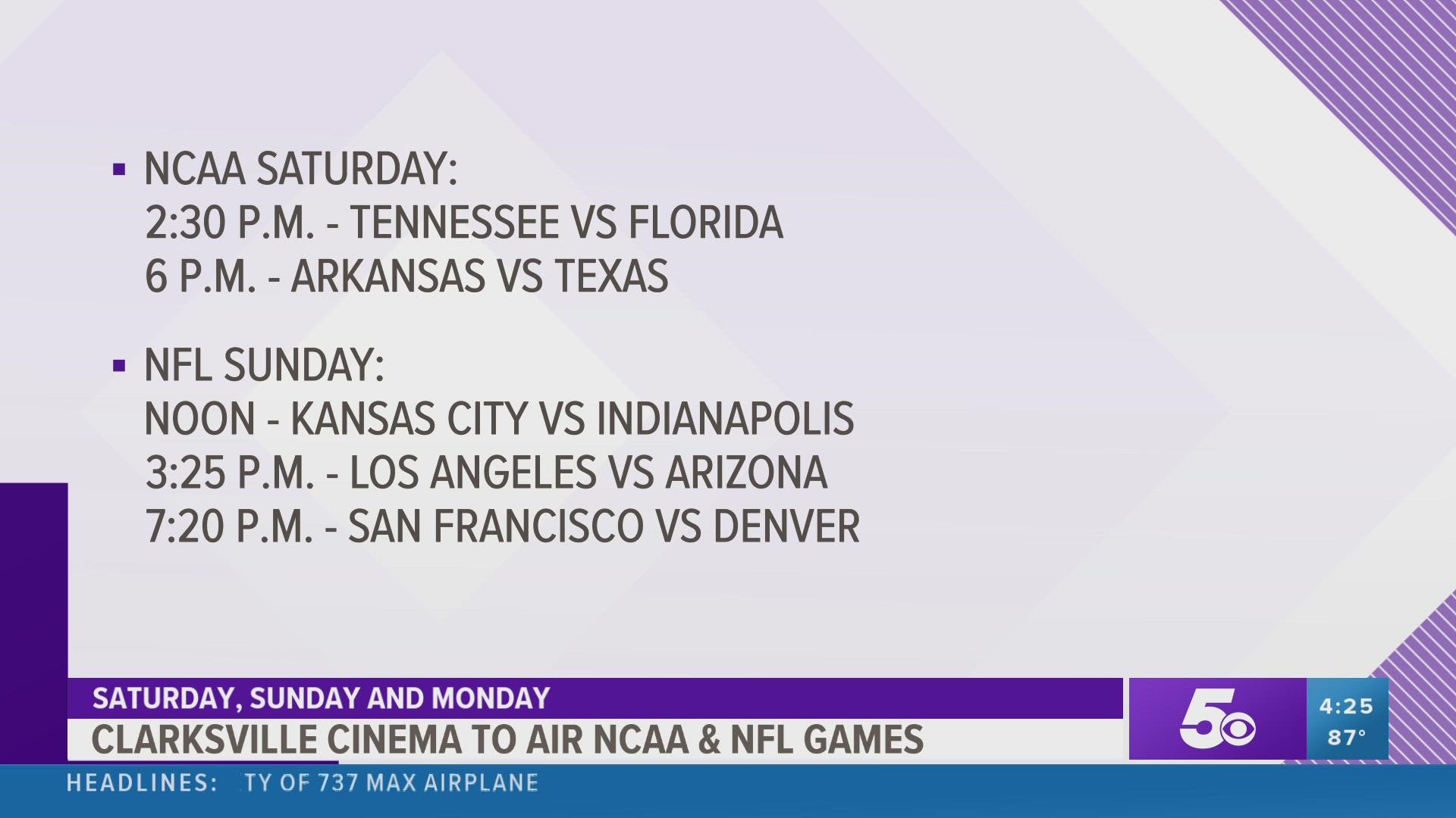 Both NCAA and NFL matches will be available for fans to watch on the big screen!