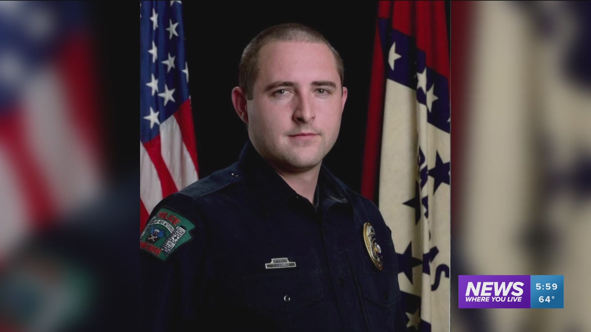 Officer Tyler Franks was shot while responding to a domestic disturbance last month.