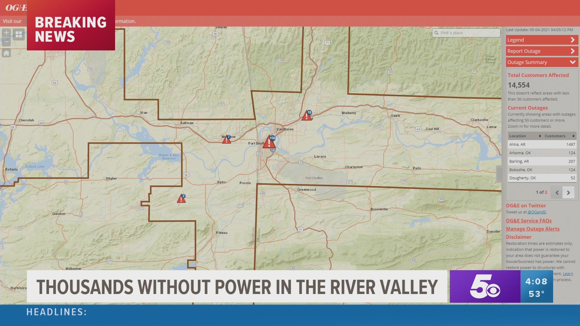 Nearly 16,000 customers remain without power in the River Valley.