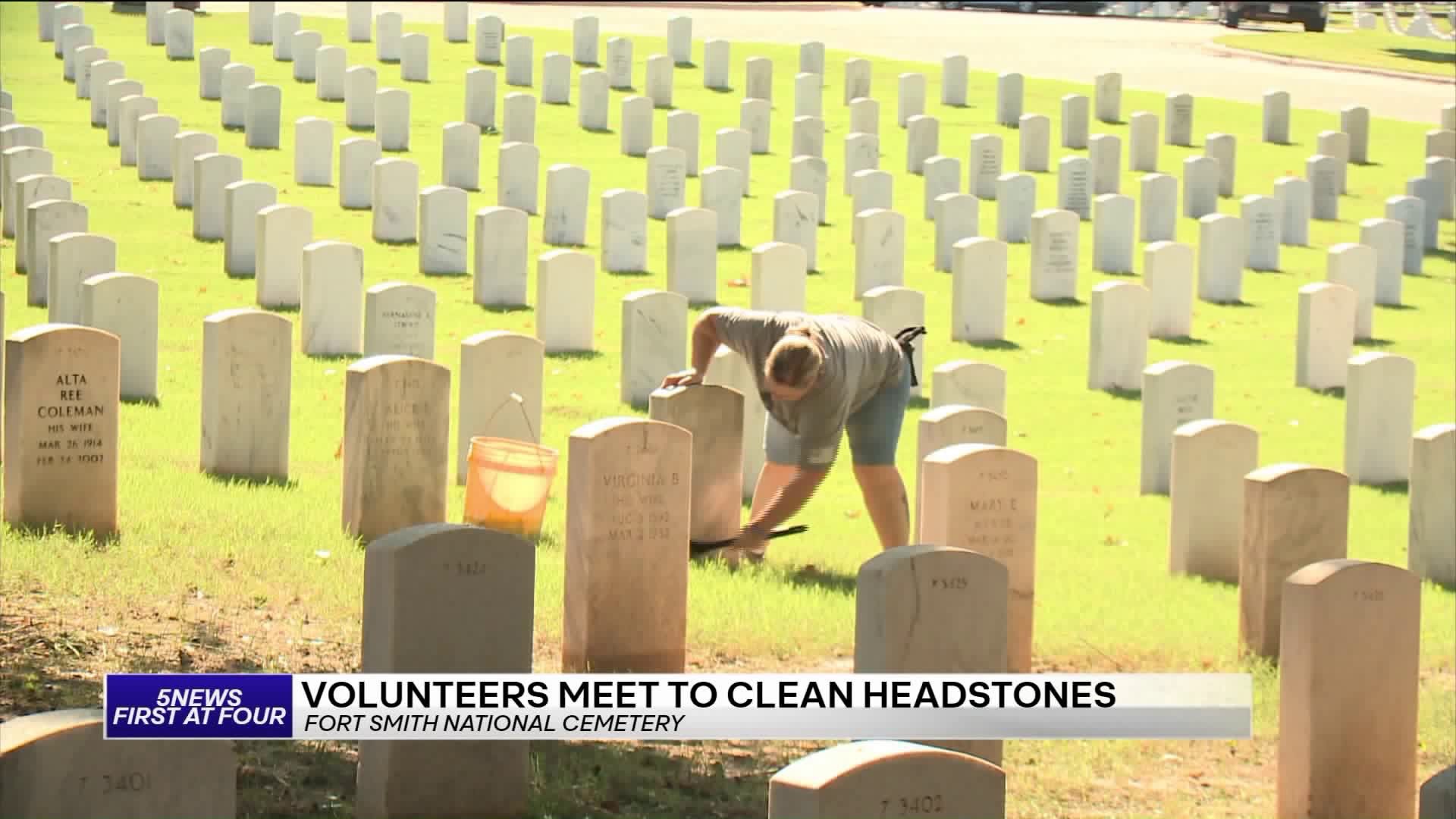 Volunteers Clean Headstones at Fort Smith National Cemetary