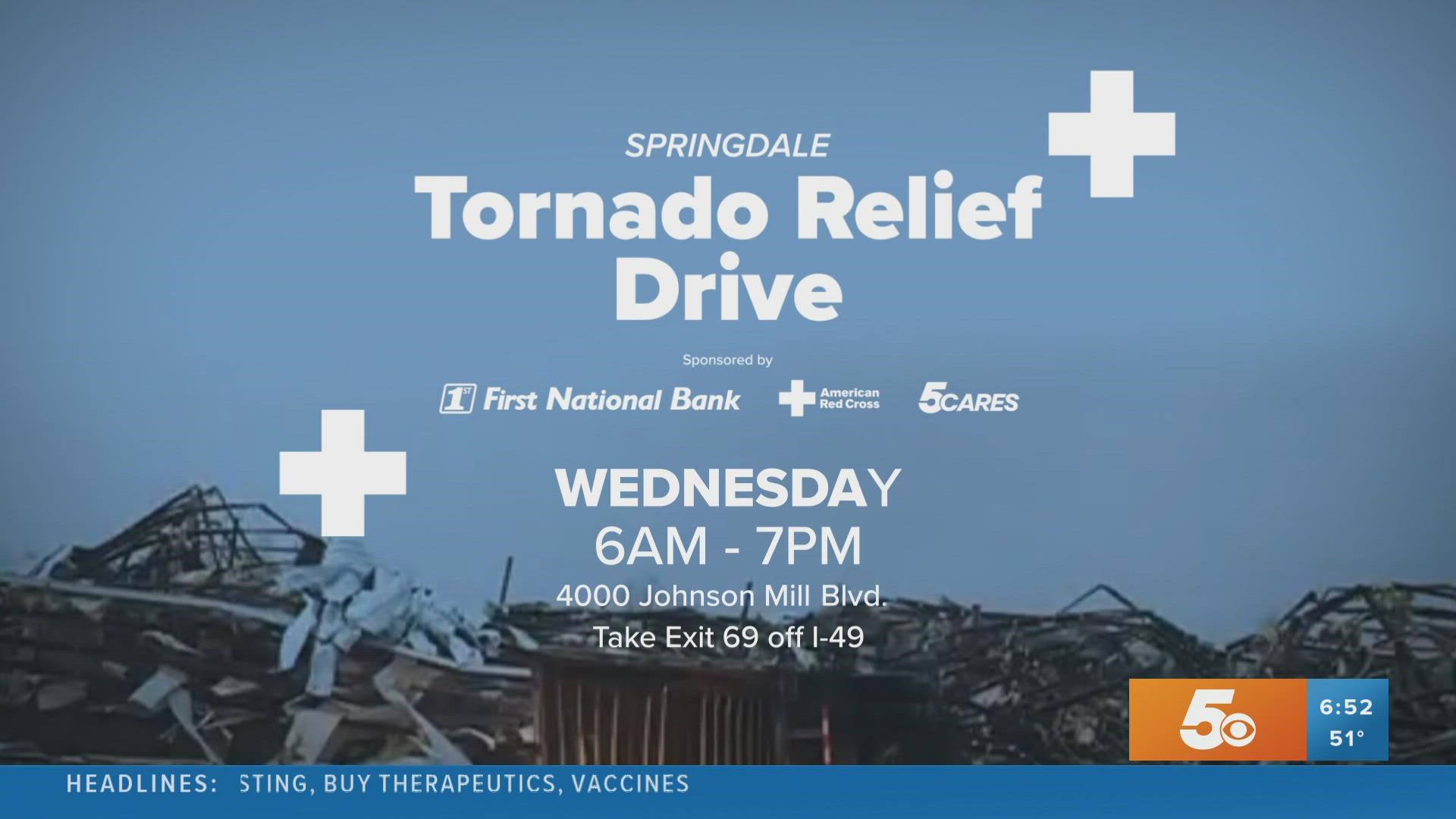 5NEWS, First National Bank and American Red Cross will be taking monetary donations to help tornado victims in Springdale.