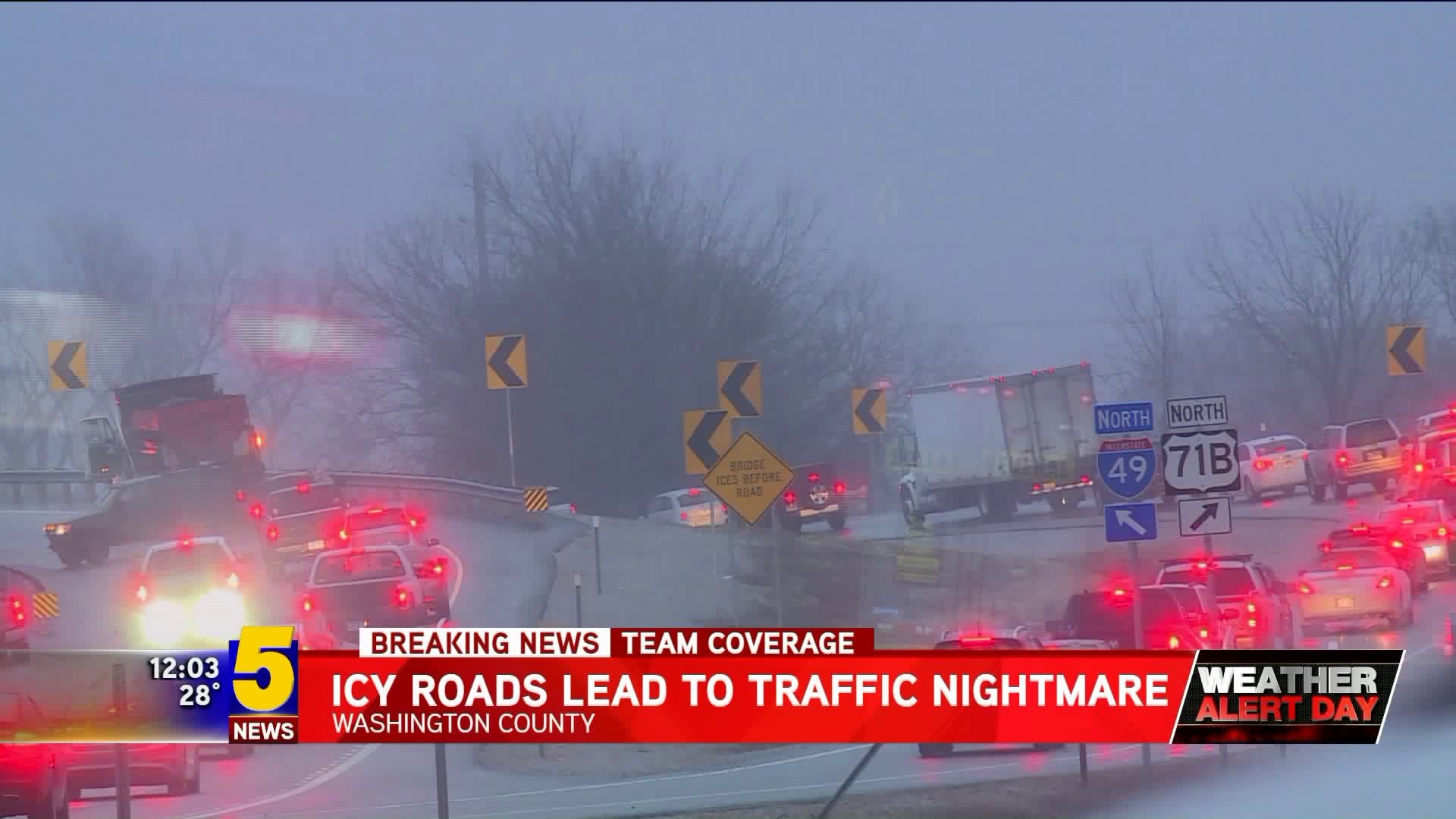 Icy Roads Lead To Traffic Nightmare