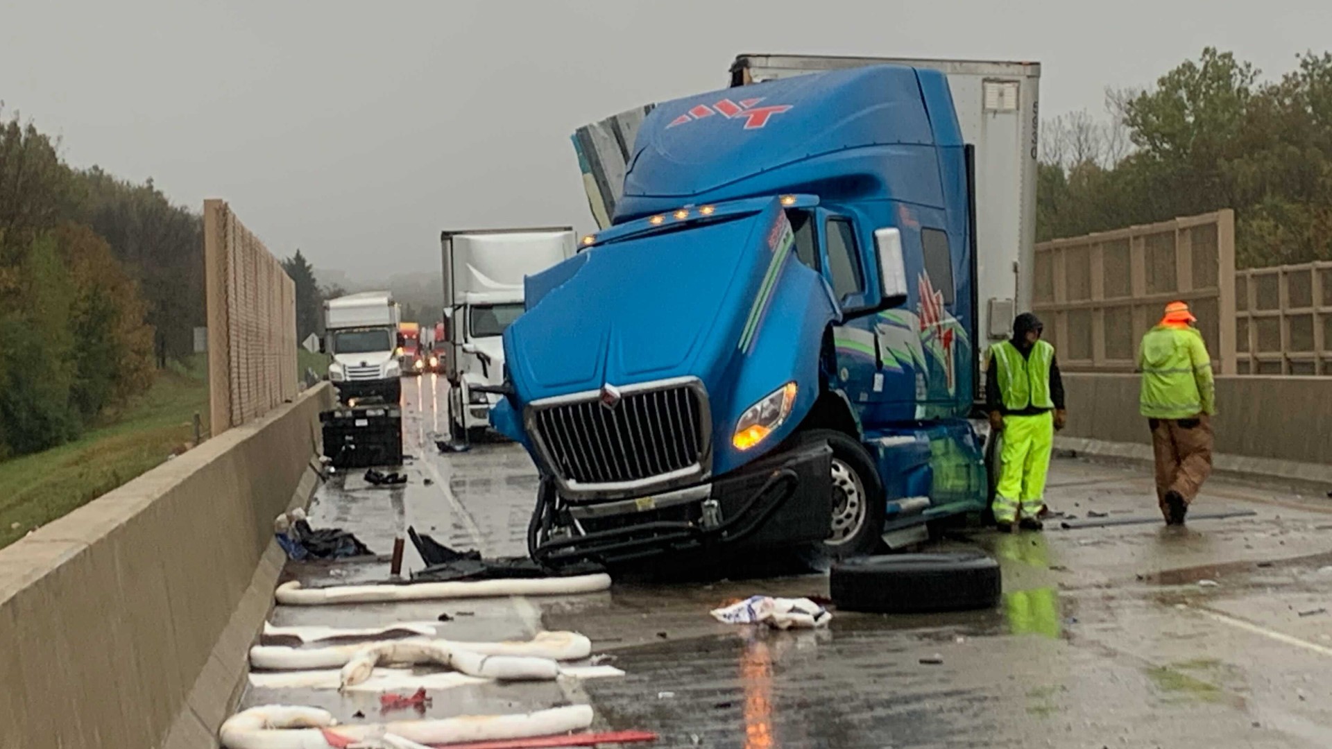 Traffic backed up on Oklahoma interstate following semi collision