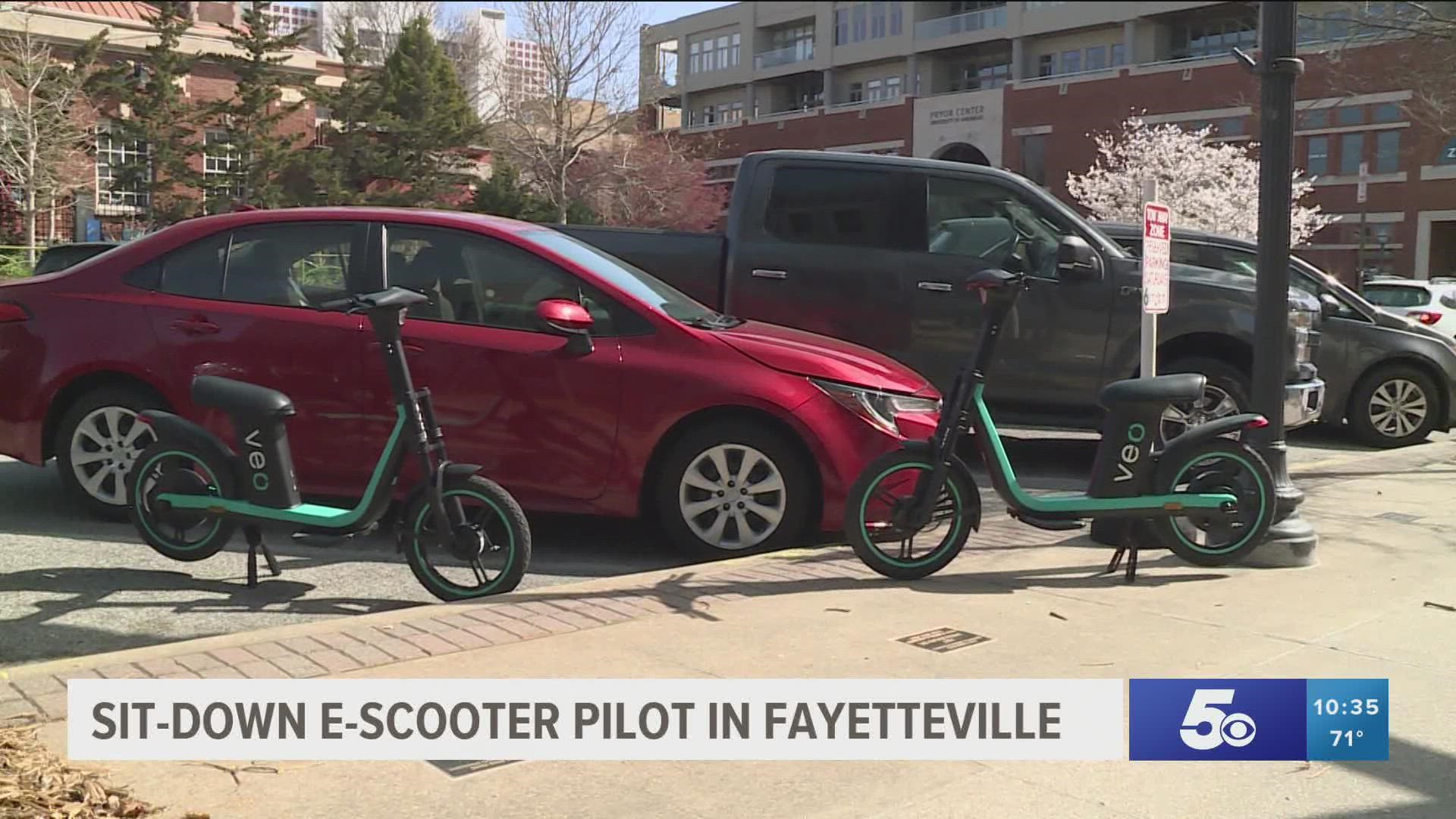 The City of Fayetteville is piloting the new "Cosmo" sit-down e-scooter, which can be ridden anywhere bicycles are allowed.