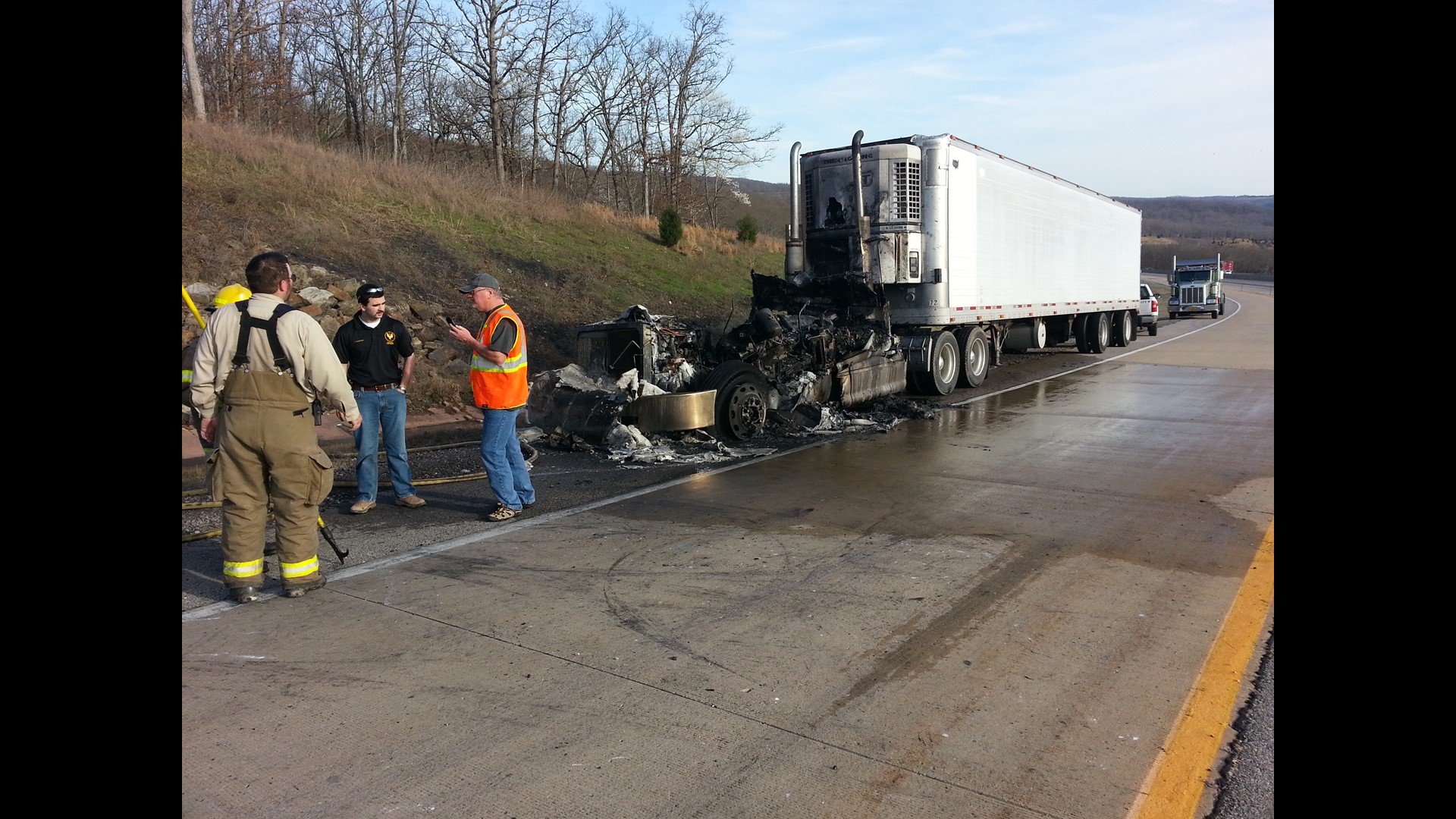 SemiTruck Catches Fire On Interstate Exit