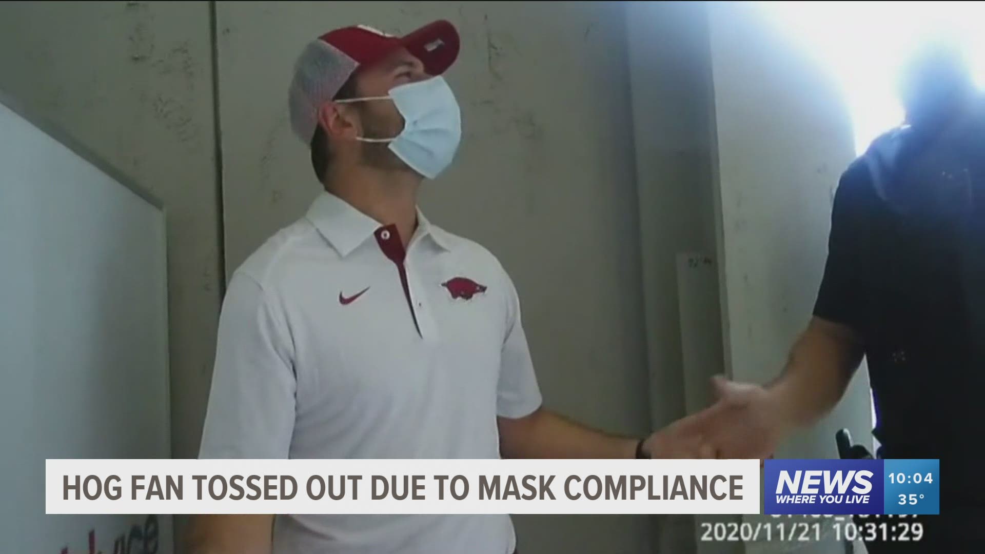 University of Arkansas Police says this incident is the only problem they've dealt with this football season concerning the mask mandate at Razorback Stadium.