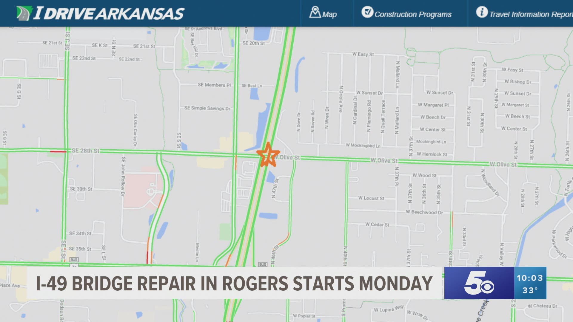 I-49 bridge repair in Rogers starts Monday