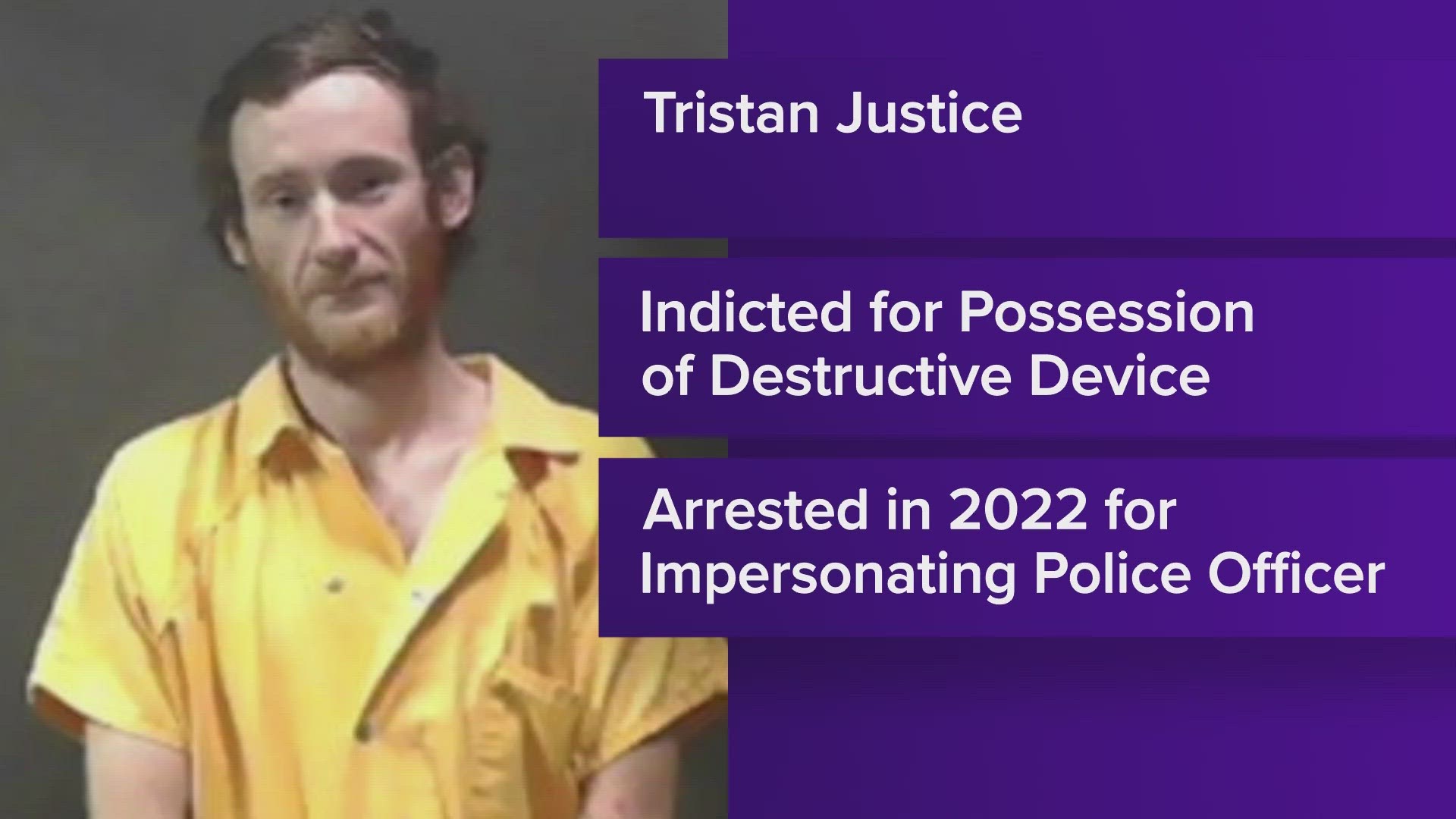 Tristan Justice, 54, was indicted by a federal grand jury for gun charges and owning unregistered explosive devices on Nov. 21.