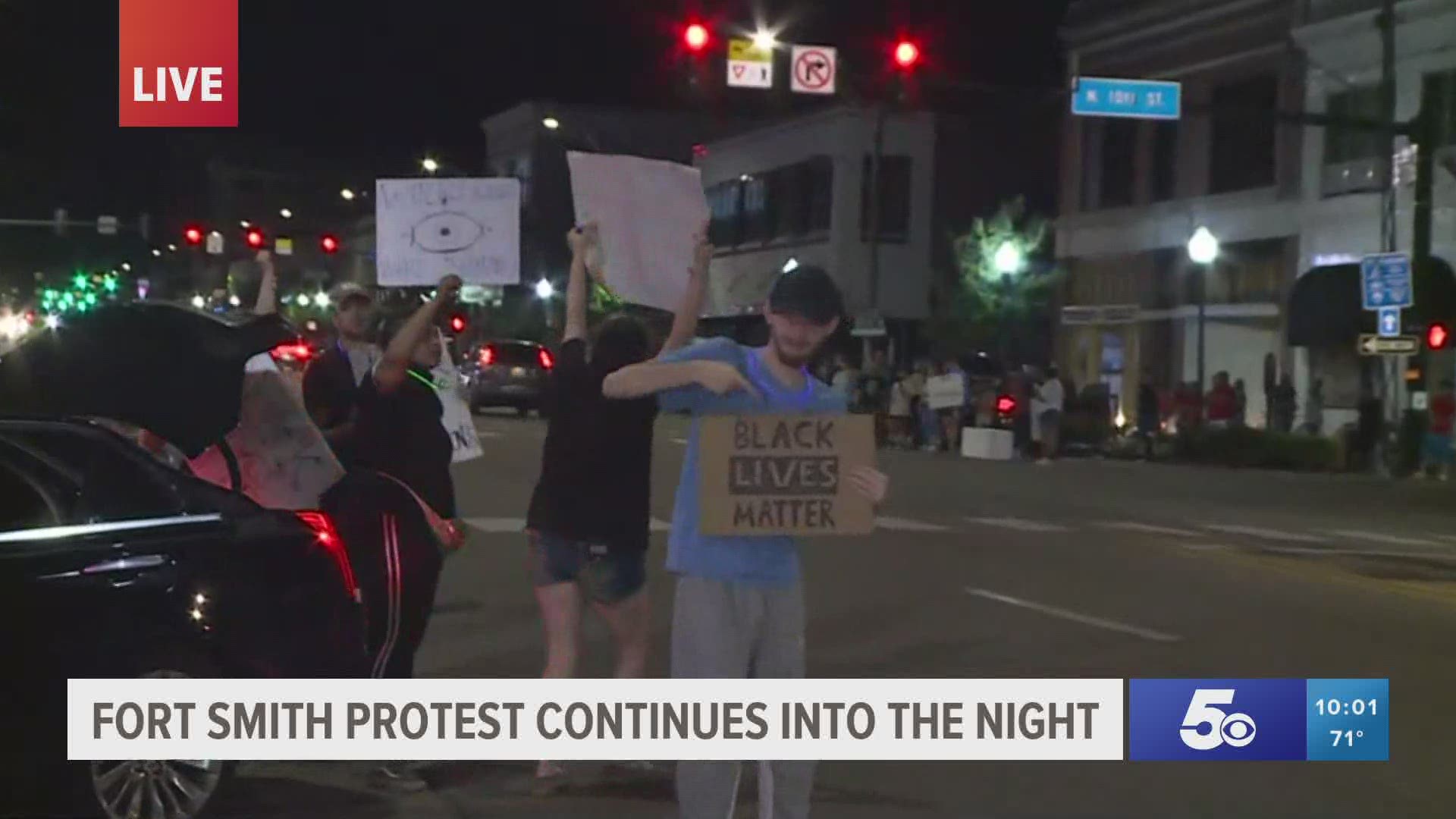 Fort Smith protest continues into the night.