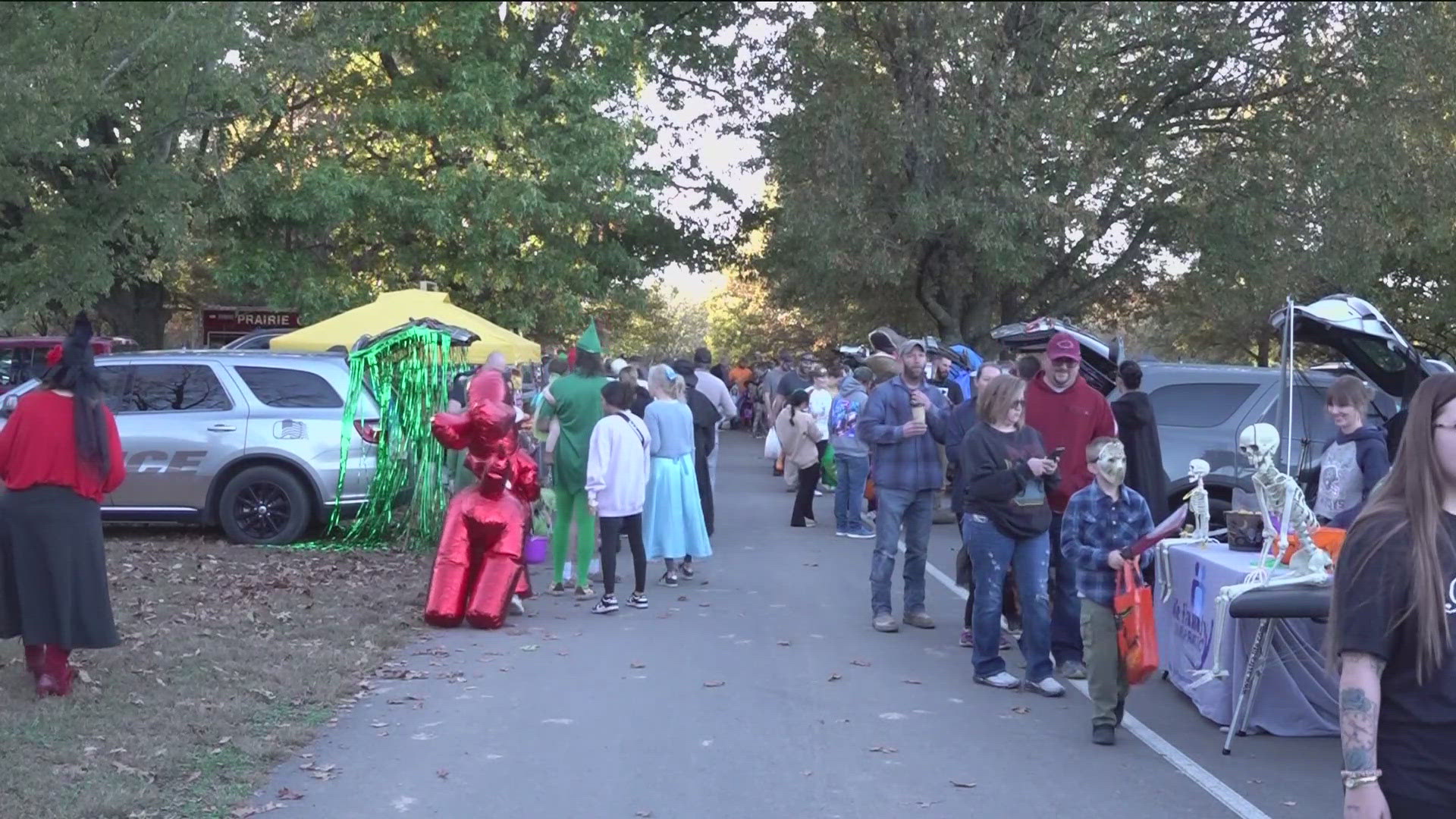 The town of Prairie Grove may have been hit with an EF1 tornado, but that didn't stop them from enjoying their Halloween holding their annual trunk or treat.