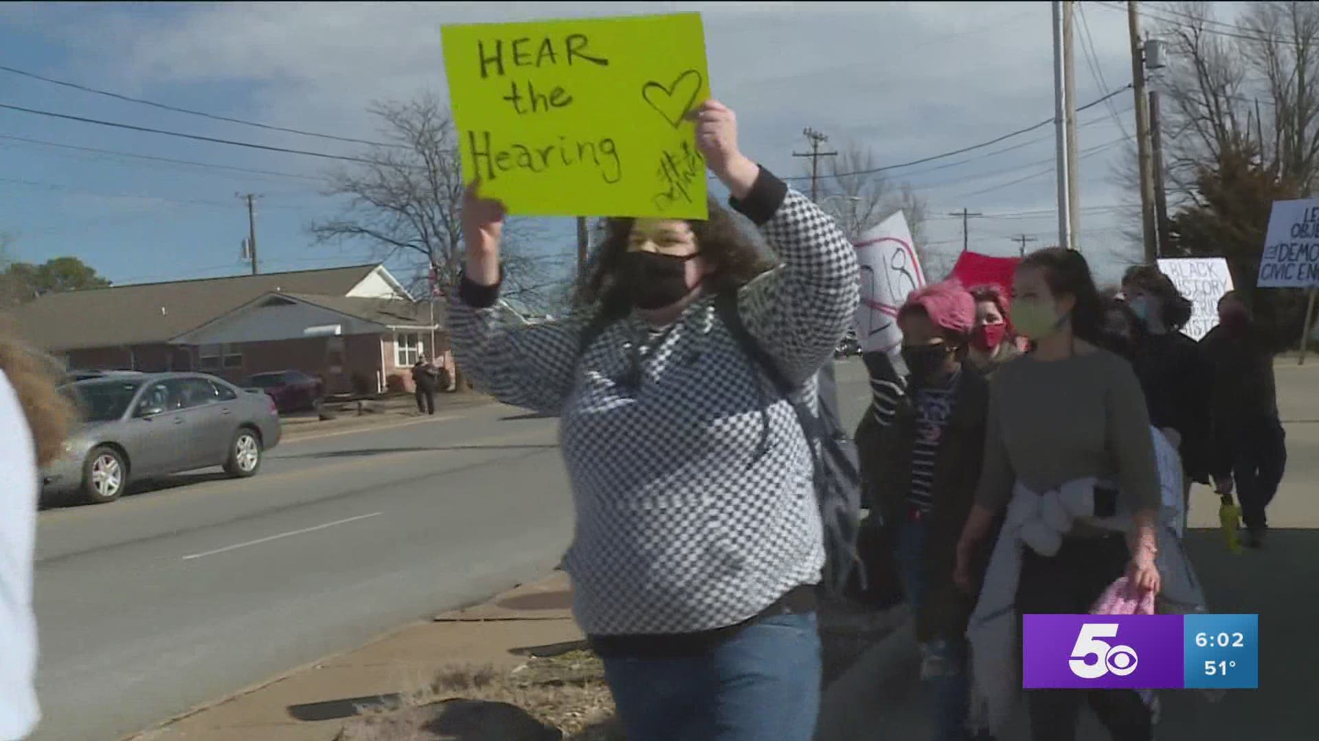 Arkansas Arts Academy Students protest firing of teacher for comments