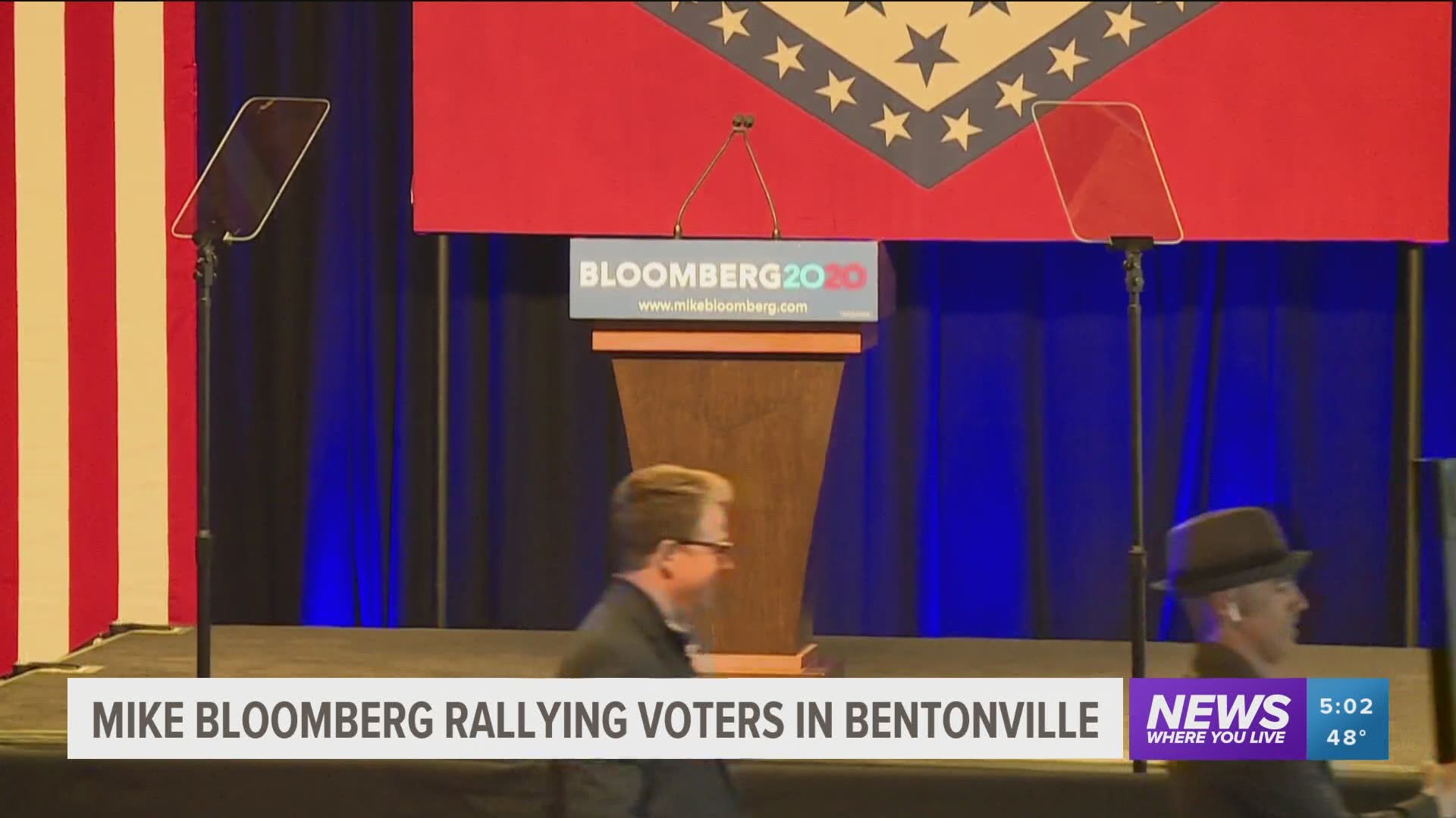 Locals are filing into downtown Bentonville as Mike Bloomberg prepares to speak ahead of Super Tuesday.