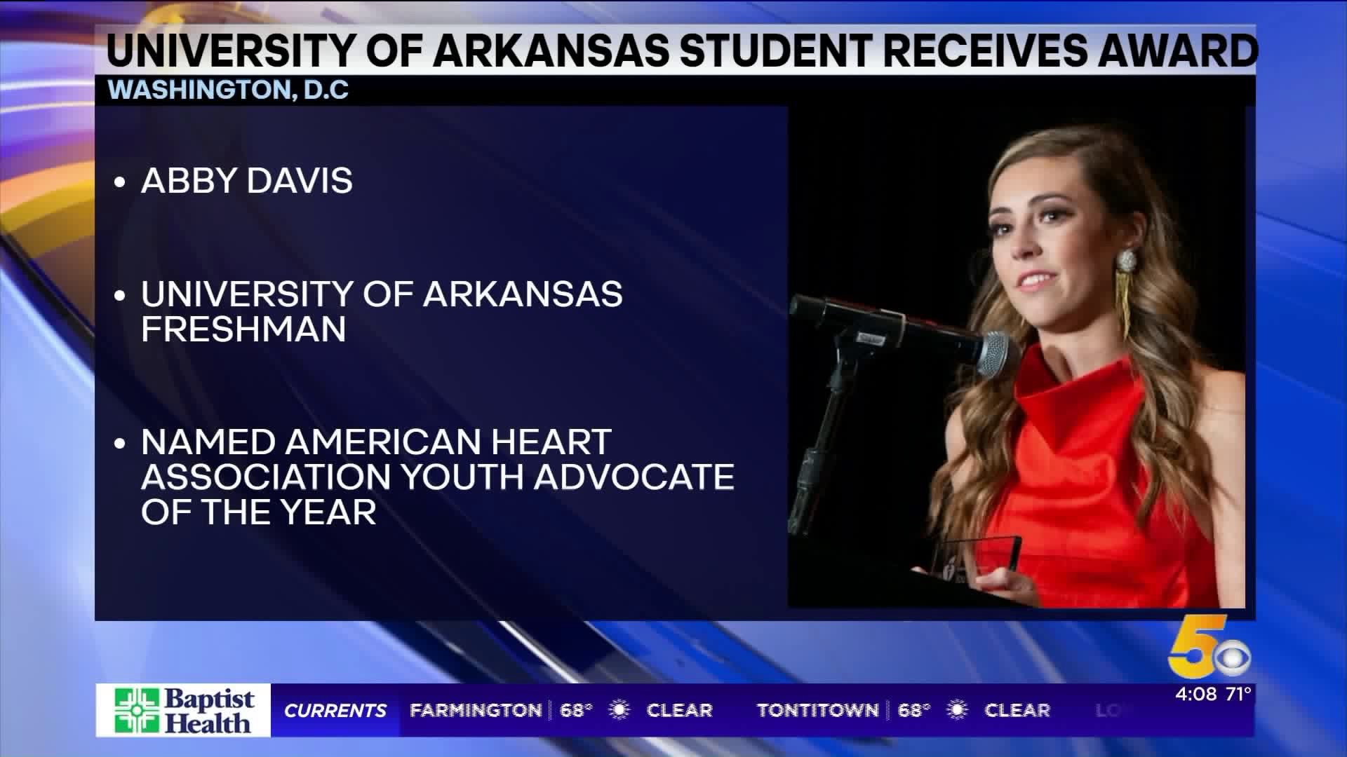UA Freshman Named American Heart Association`s Youth Advocate Of The Year