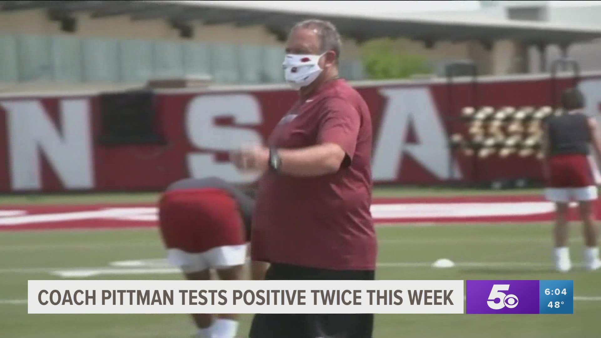 Razorback head coach Sam Pittman has tested positive for COVID-19 twice this week. He will not coach Saturday's game against Florida. https://bit.ly/32sXBFd