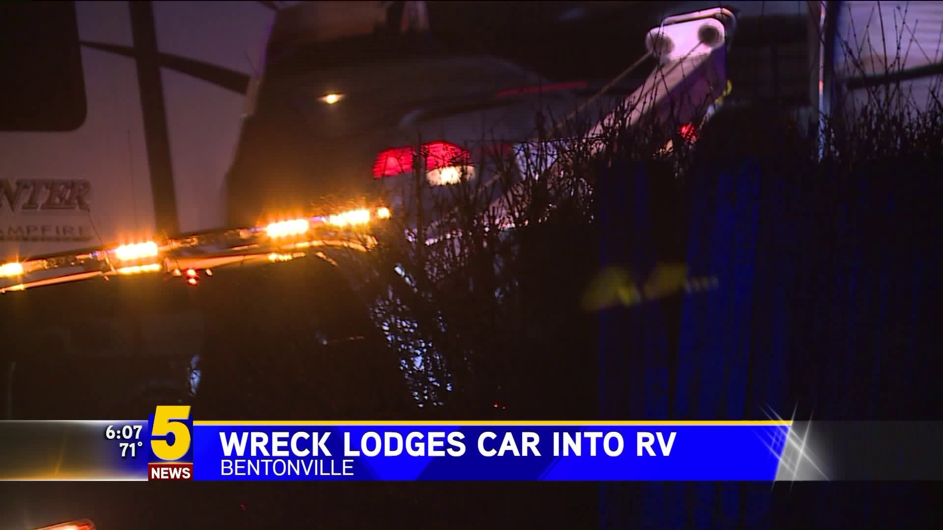 Wreck Lodges Car Into RV In Bentonville