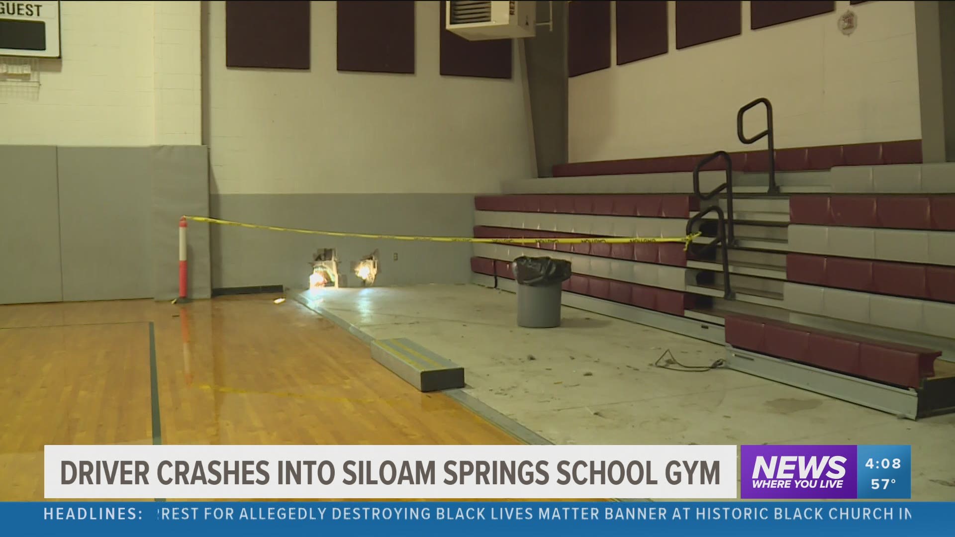 At around 3:30 a.m. Tuesday morning, a truck ran off the road and into the Siloam Springs Intermediate School gym. https://bit.ly/3ohSQat