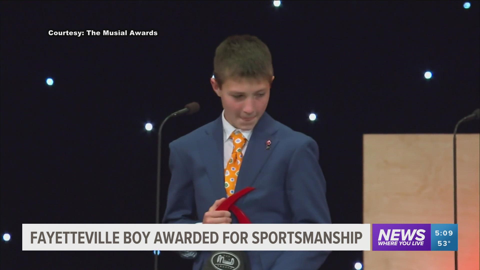 The Musial Awards air on Channel 5 on Christmas Day where a Fayetteville boy will receive an award for his sportsmanship.