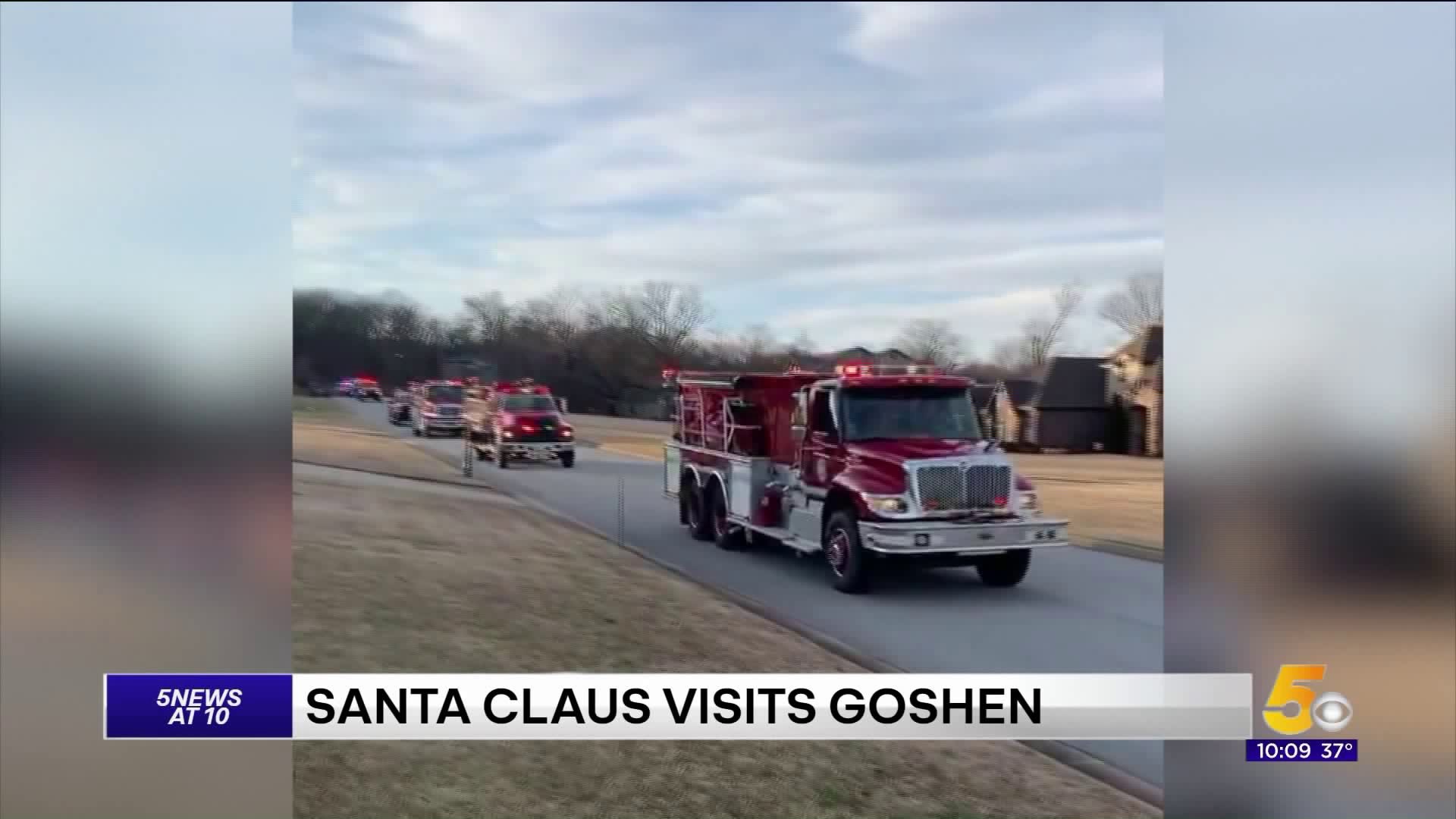 Santa Rides Through Neighborhoods With Goshen Police And Fire Departments