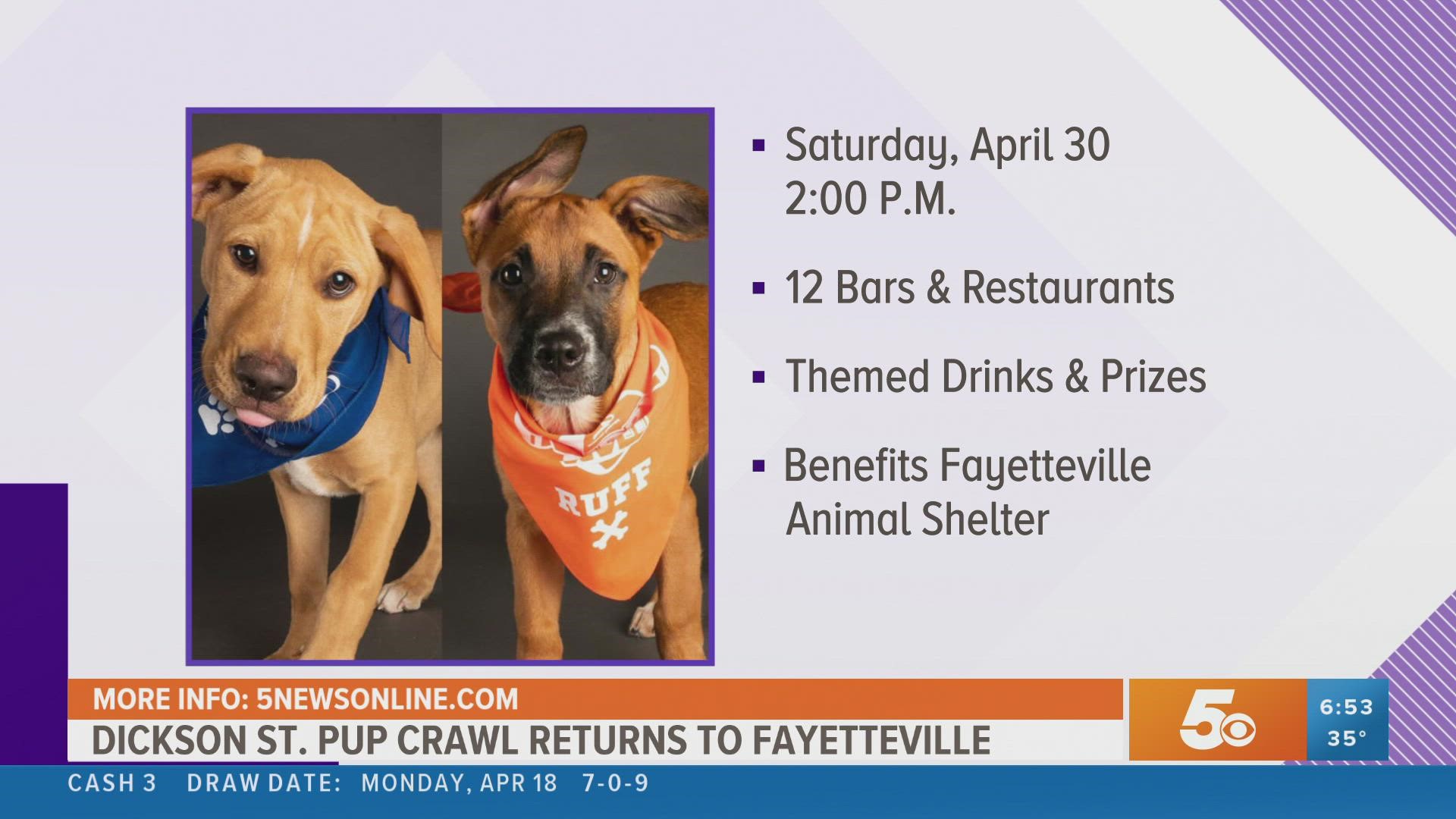 Get ready for some tail-wagging fun and sign up for the 2022 Dickson Street Pup Crawl. https://bit.ly/3vqhFpu