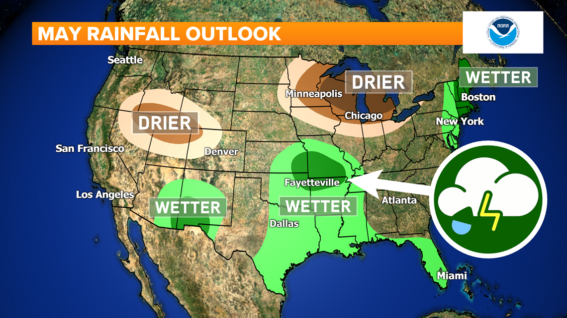 Aboveaverage rainfall and storms expected for May for the Ozarks