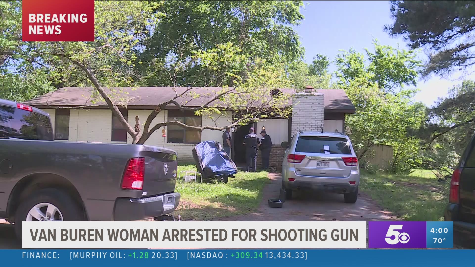 A woman in her late 40s has been arrested this afternoon (May 14) for shooting a gun into the ground in Van Buren.