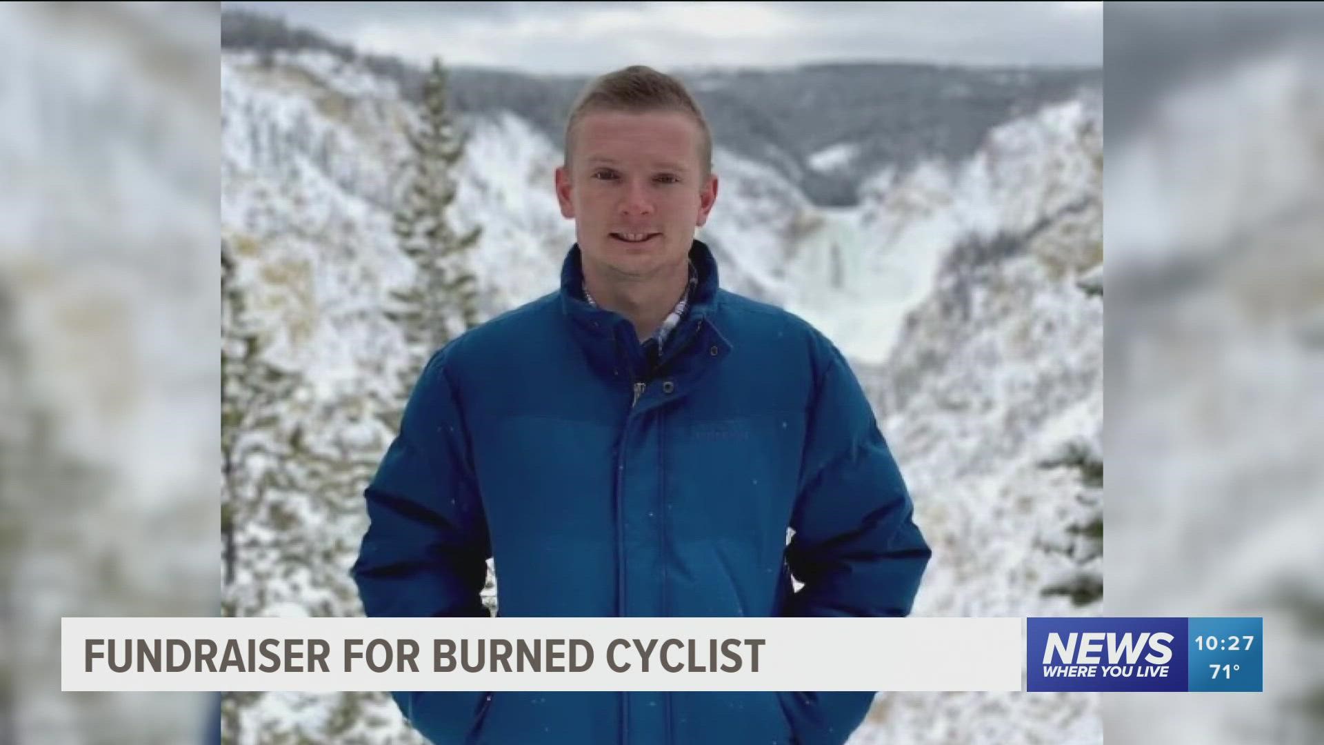 The Benton County bicycling community is raising funds for cyclist Samuel Riester, who is in the ICU after suffering severe burns to most of his body in an accident.