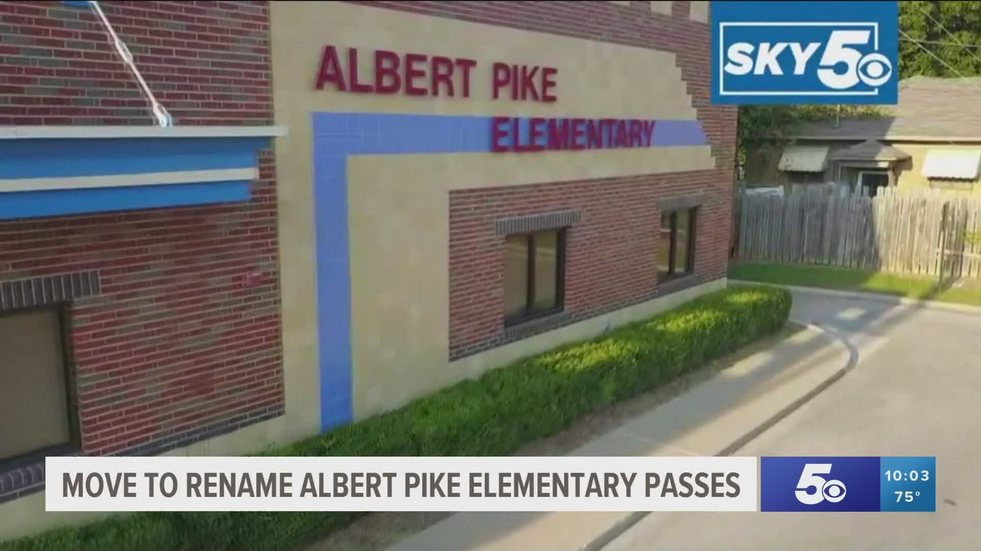 The school board decided to pass a resolution with a vote of 7-0 that shows their intentions to change the name of Albert Pike Elementary. https://bit.ly/32kbGUE