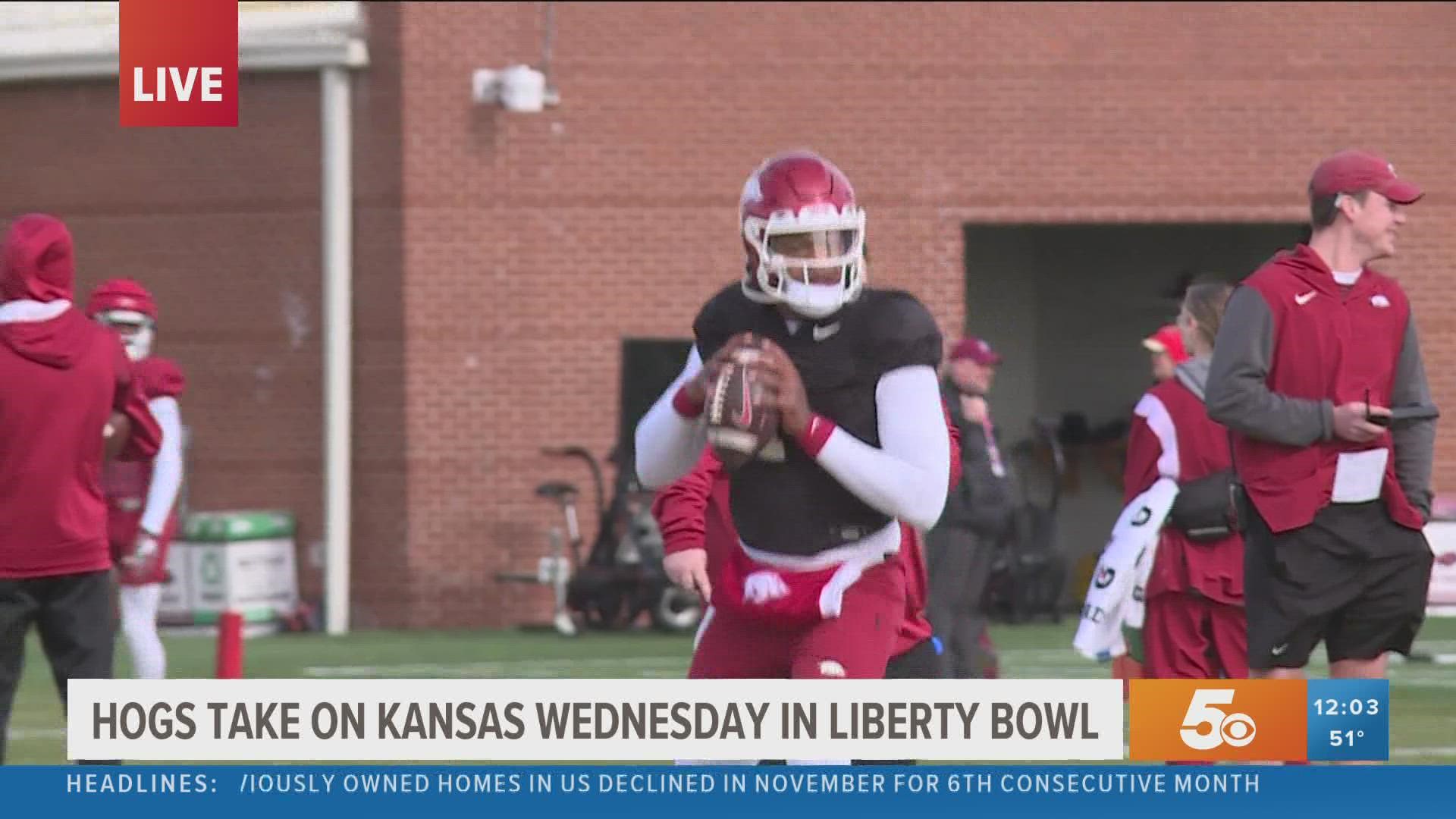 Arkansas takes on Kansas Wednesday afternoon during the Liberty Bowl in Memphis.