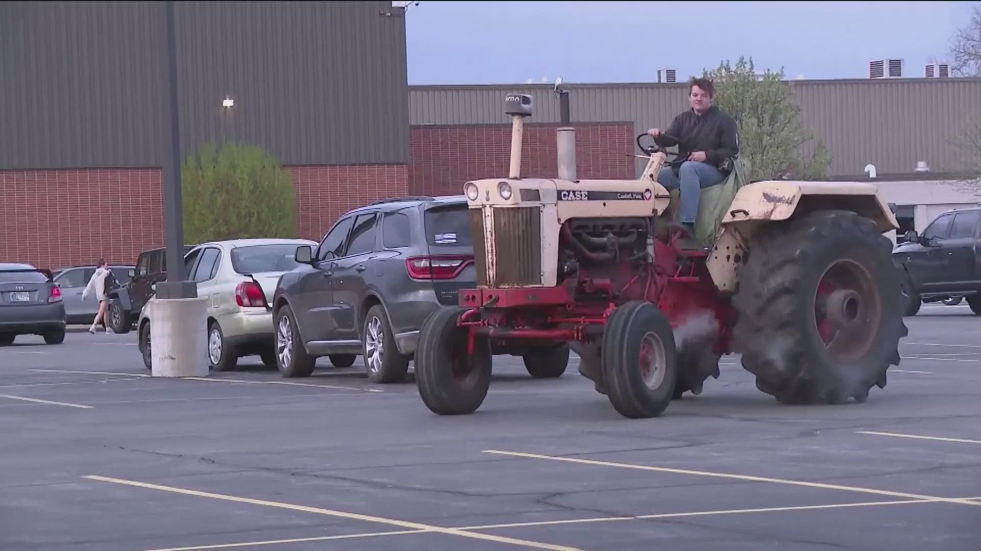 The Future Farmers of America chapter at Plymouth High School in Indiana rolled into school in style on April 23.