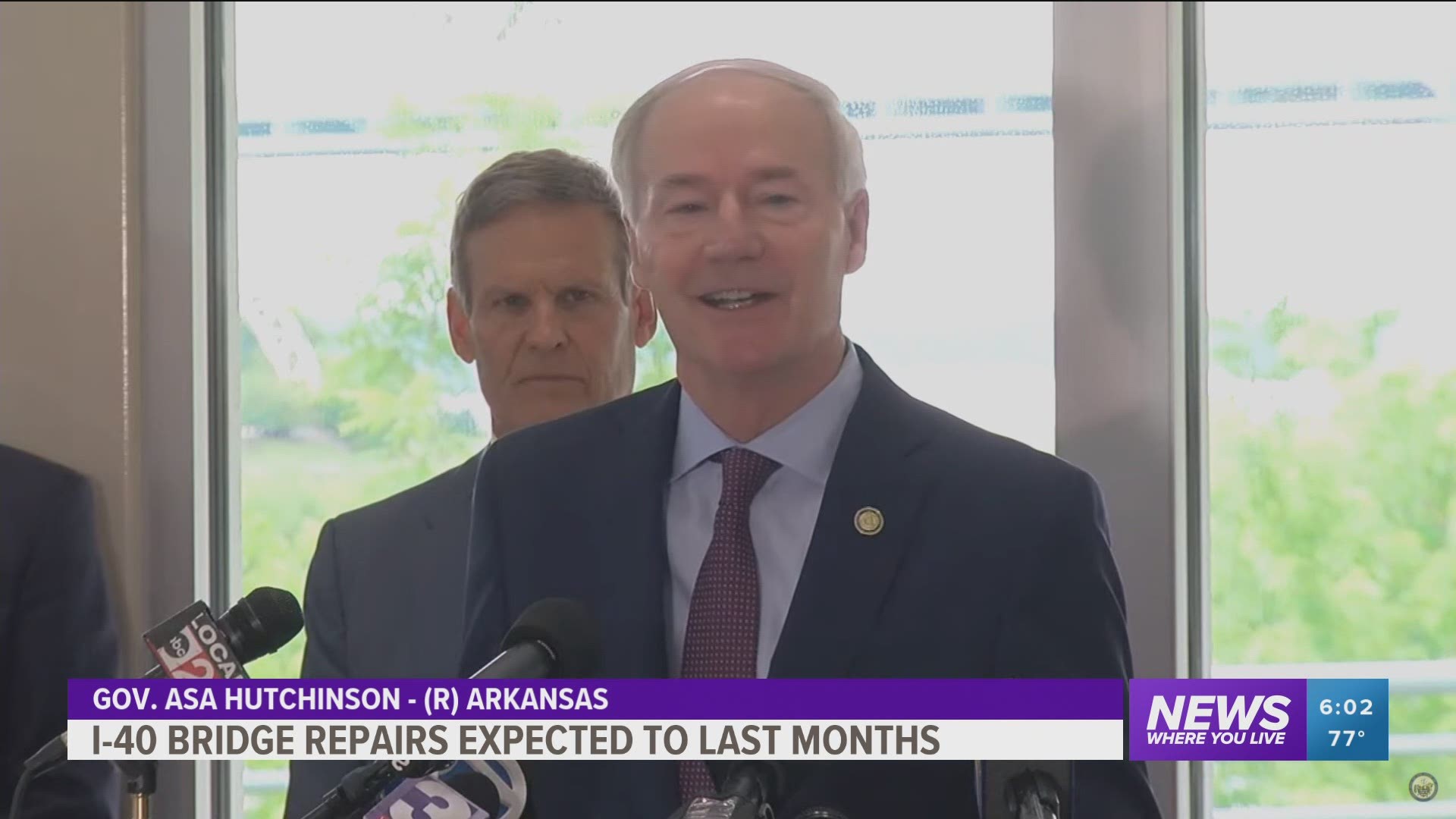 Arkansas Governor Asa Hutchinson joined Tennessee Governor Bill Lee Tuesday to discuss the status of the damaged I-40 bridge between the two states.