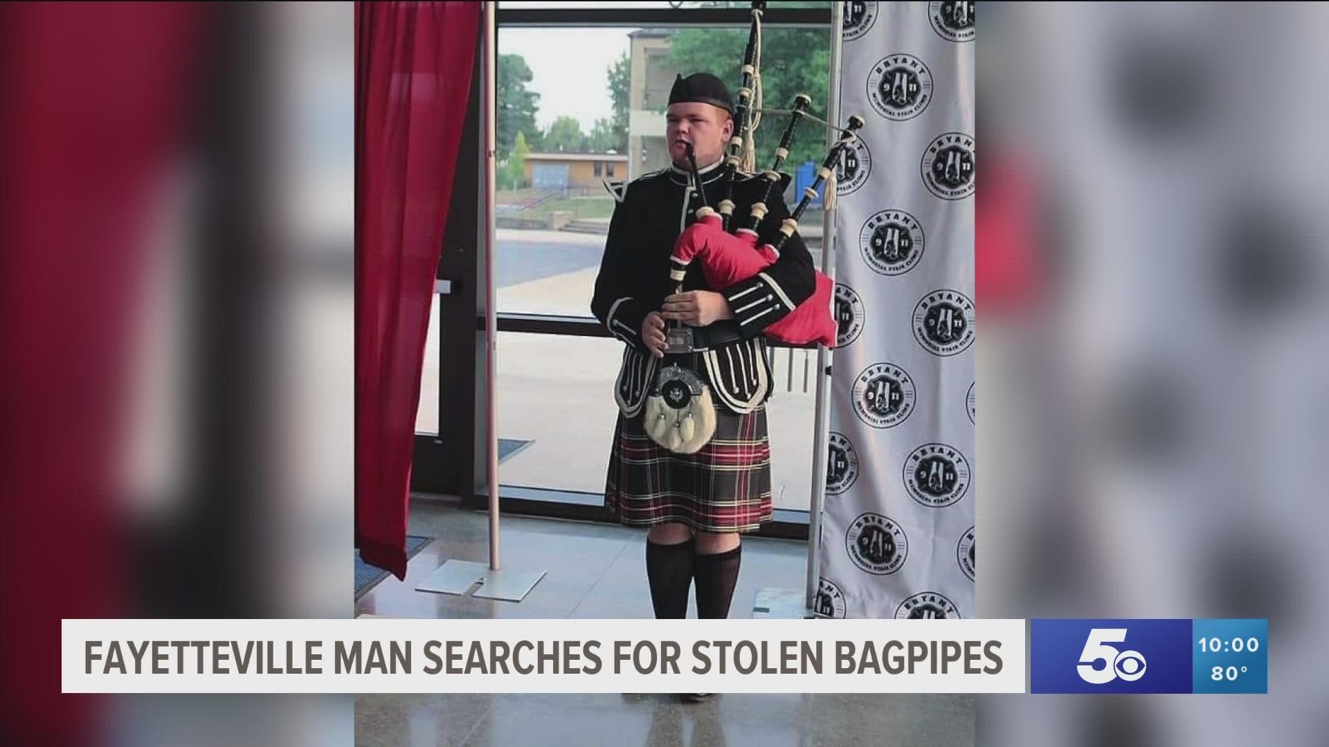 If you visit the Fayetteville square often, Devin Topf can usually be seen playing his bagpipes, unfortunately, the music may be on pause for now.
